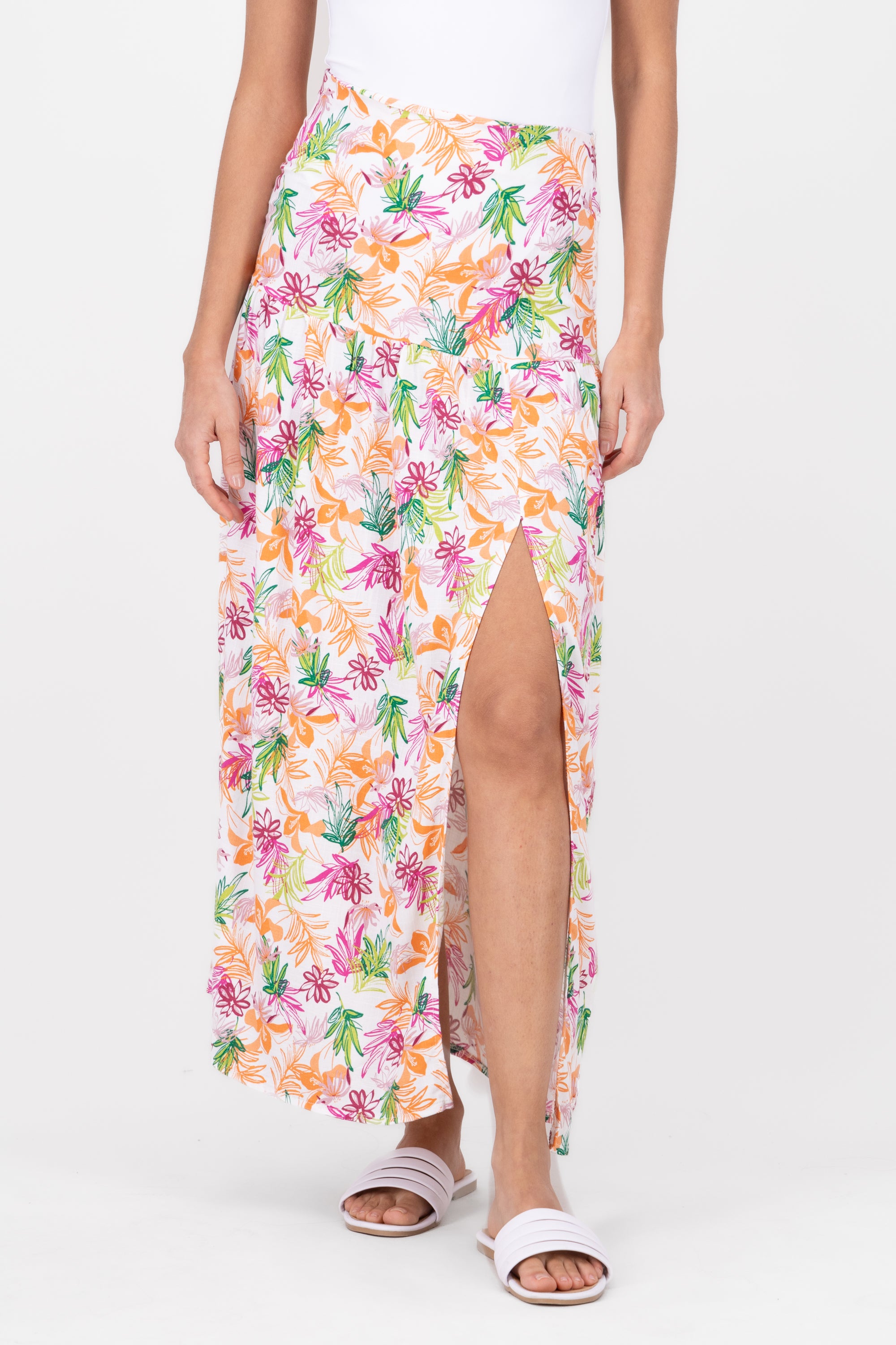 Falda maxi estampado tropical BLANCO COMBO