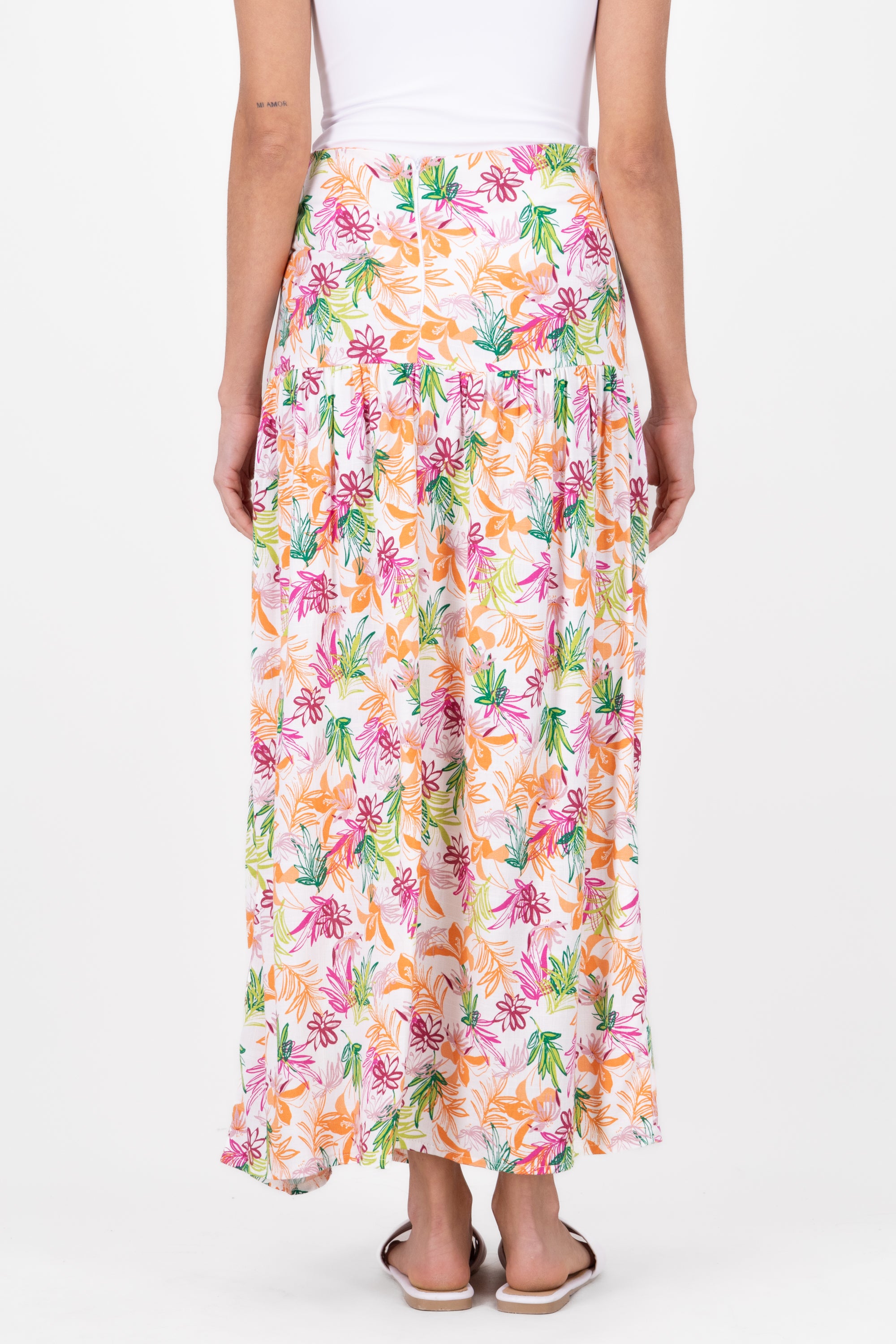 Falda maxi estampado tropical BLANCO COMBO