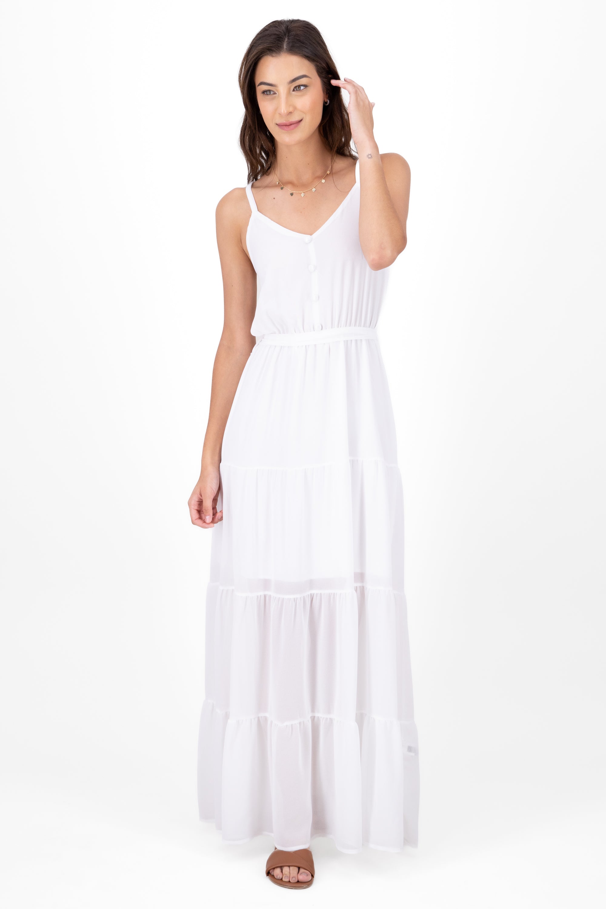 Maxi dresses Moño Detail buttons WHITE