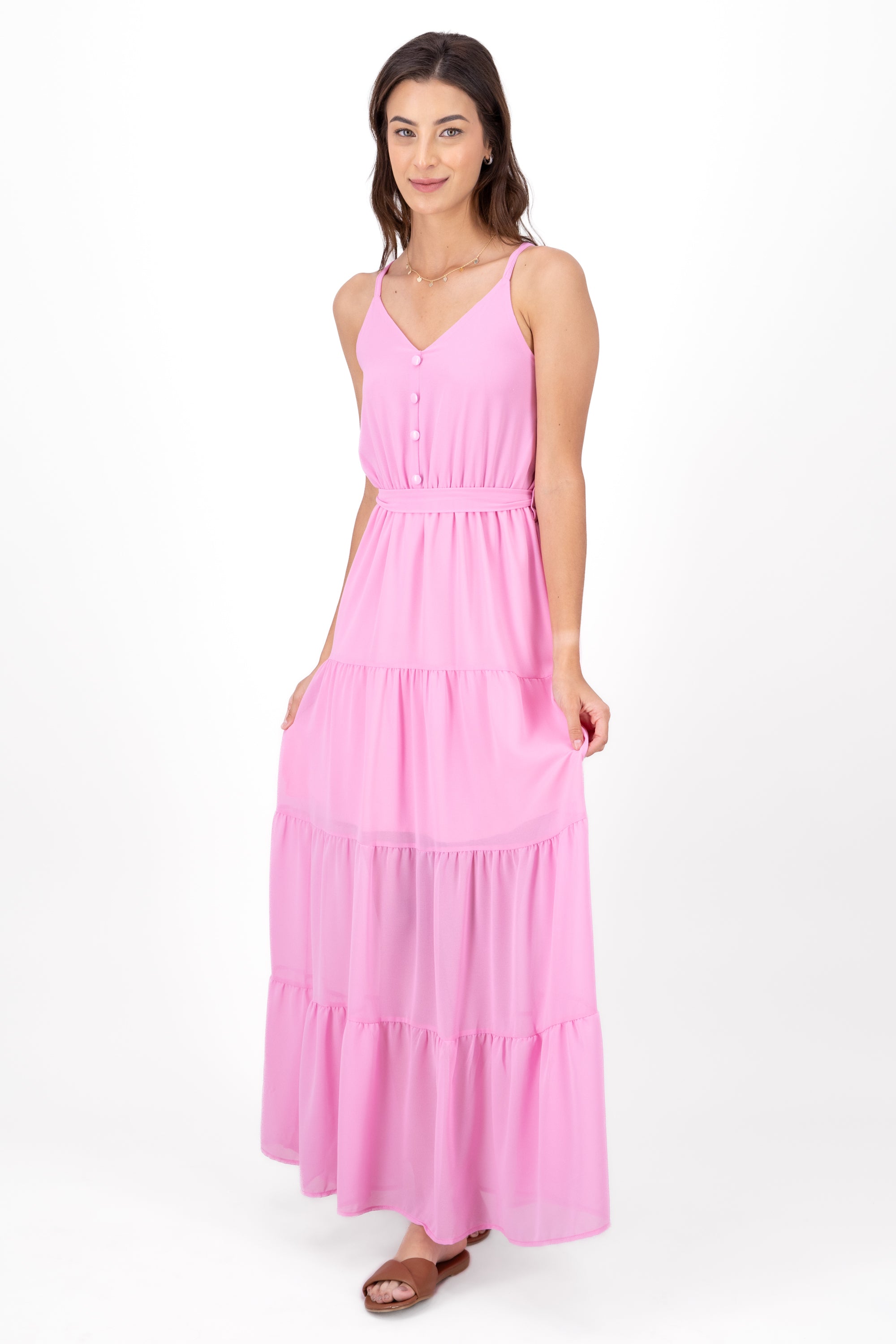 Maxi dresses Moño Detail buttons PINK