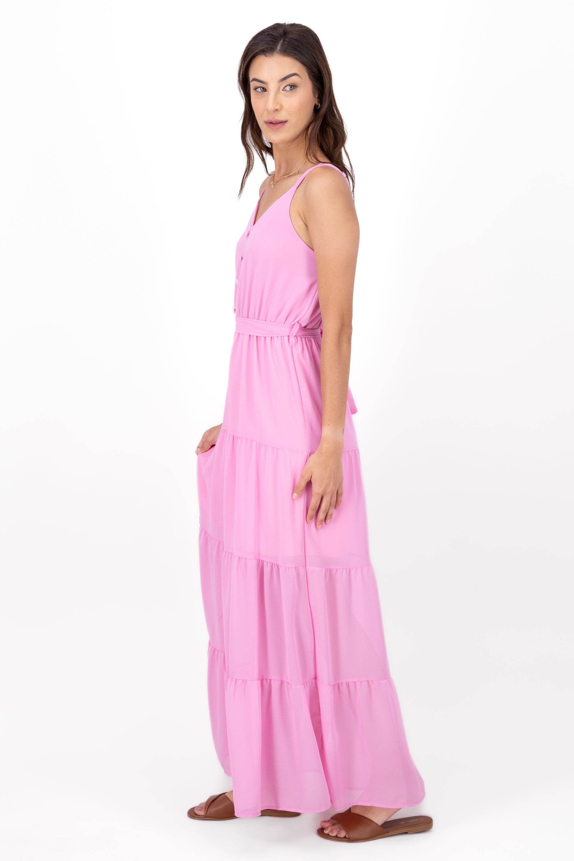 Maxi dresses Moño Detail buttons PINK