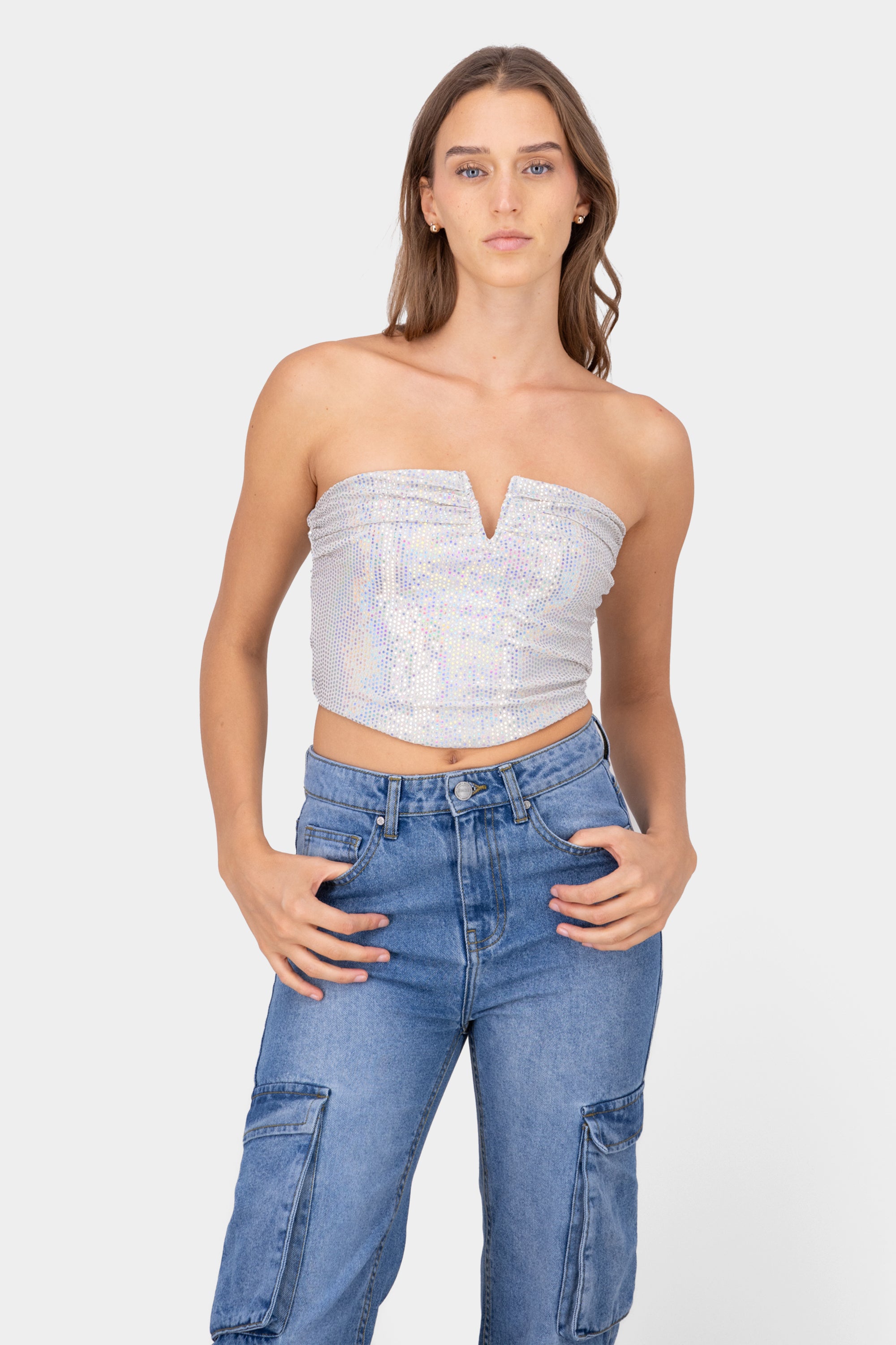 Top brillos strapless MULTICOLOR BRILLANTE