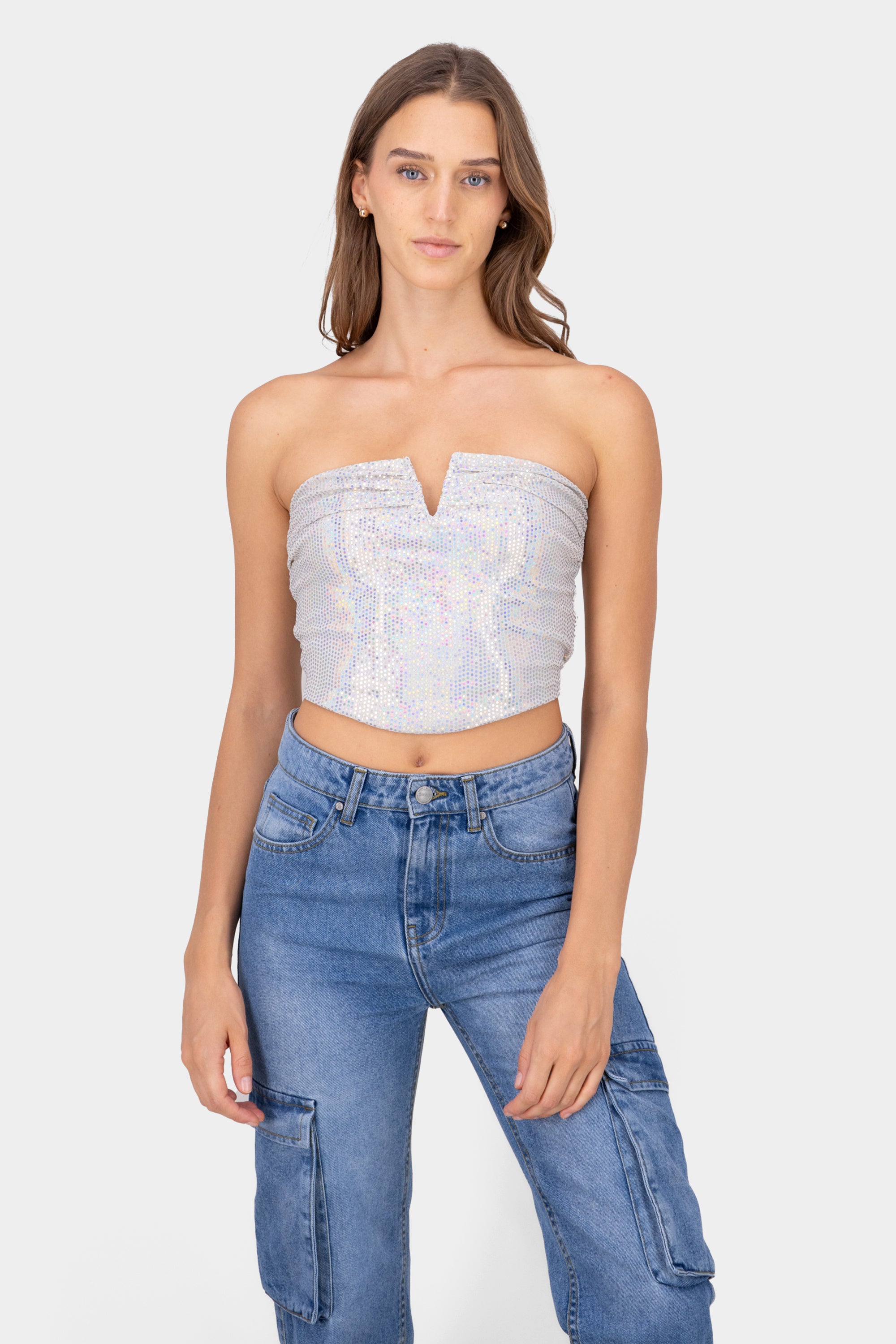 Top brillos strapless MULTICOLOR BRILLANTE