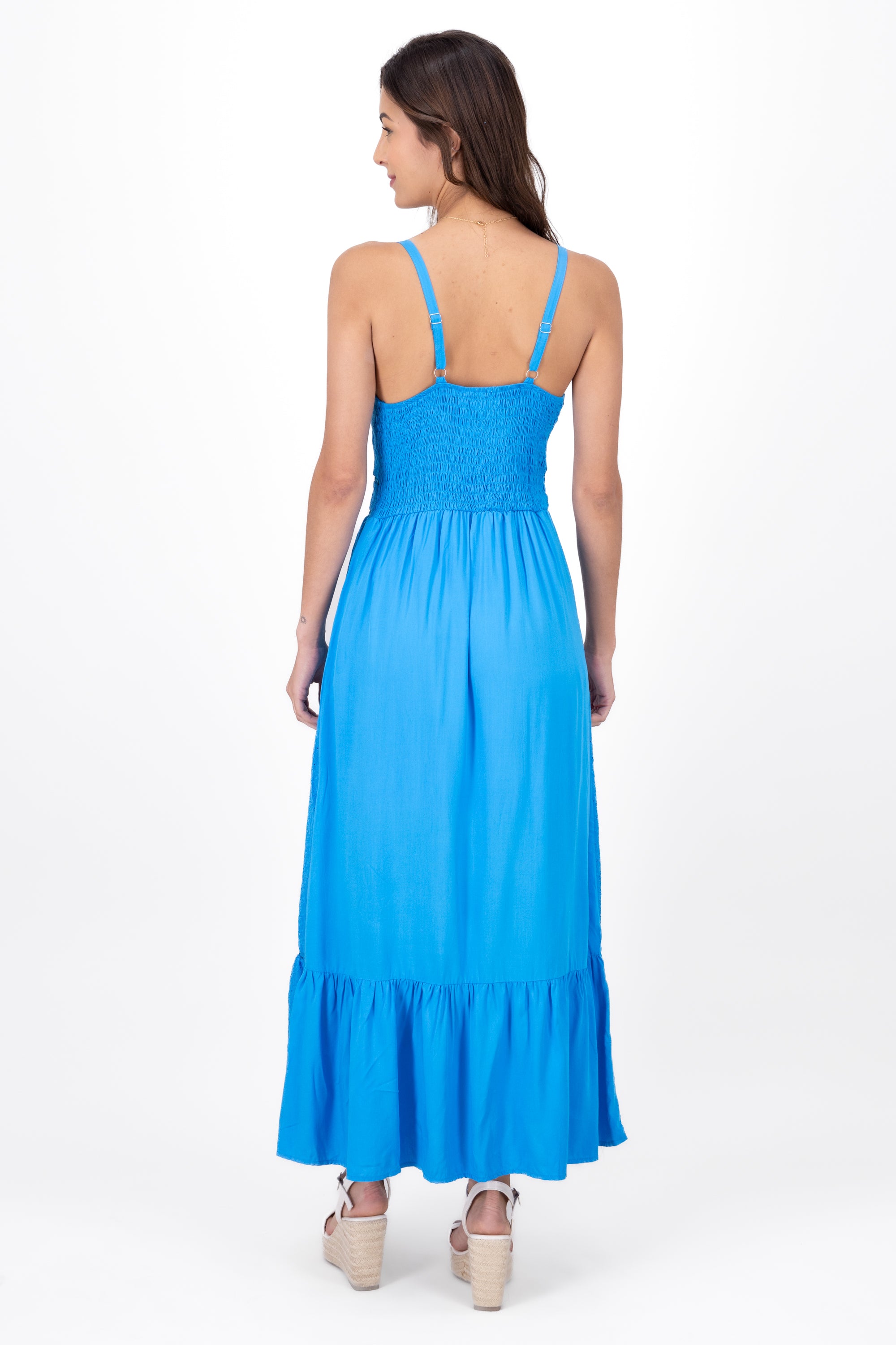 Vestido maxi eyelet escote v AZUL