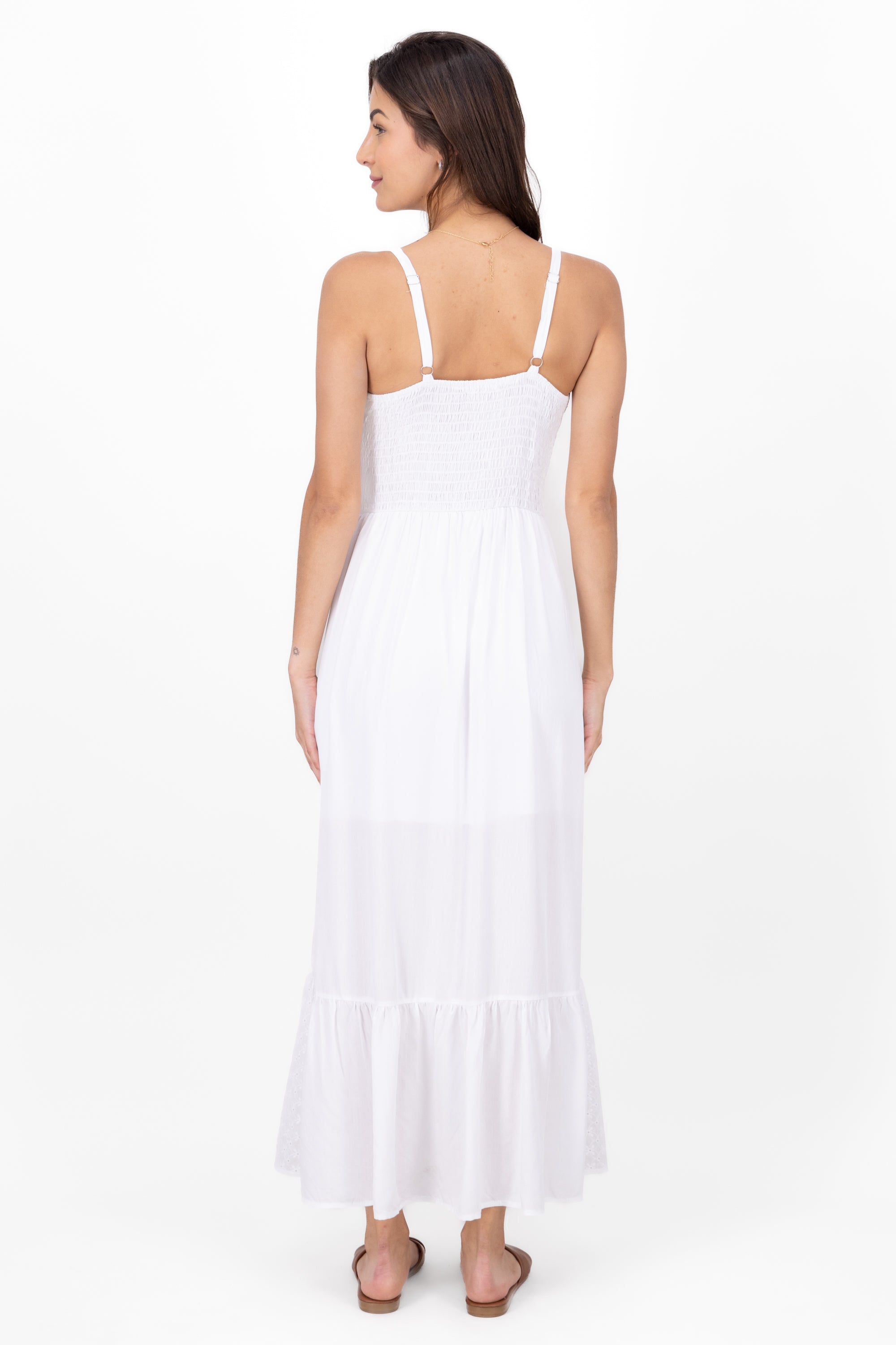 Vestido maxi eyelet escote v BLANCO