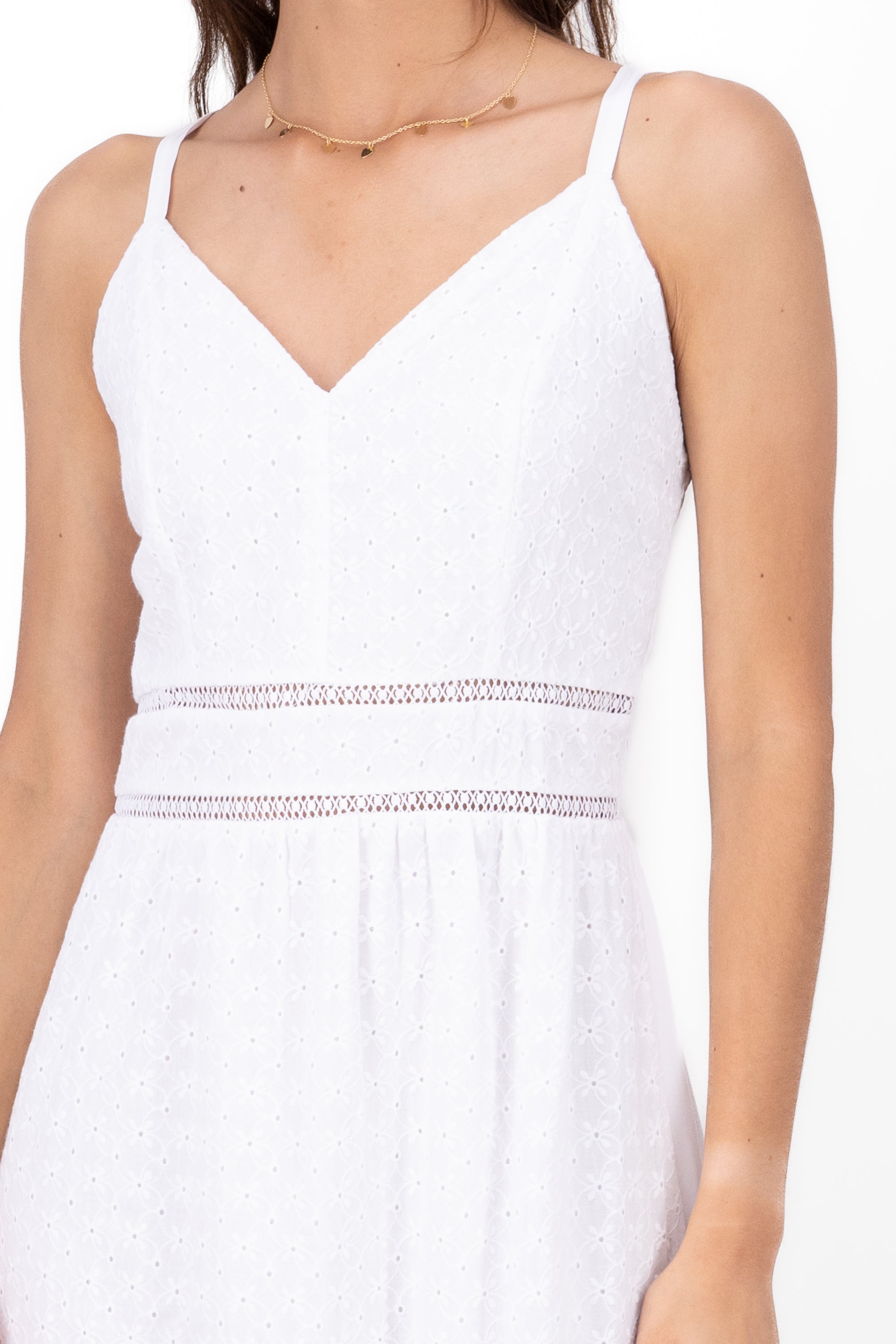 Vestido maxi eyelet escote v BLANCO