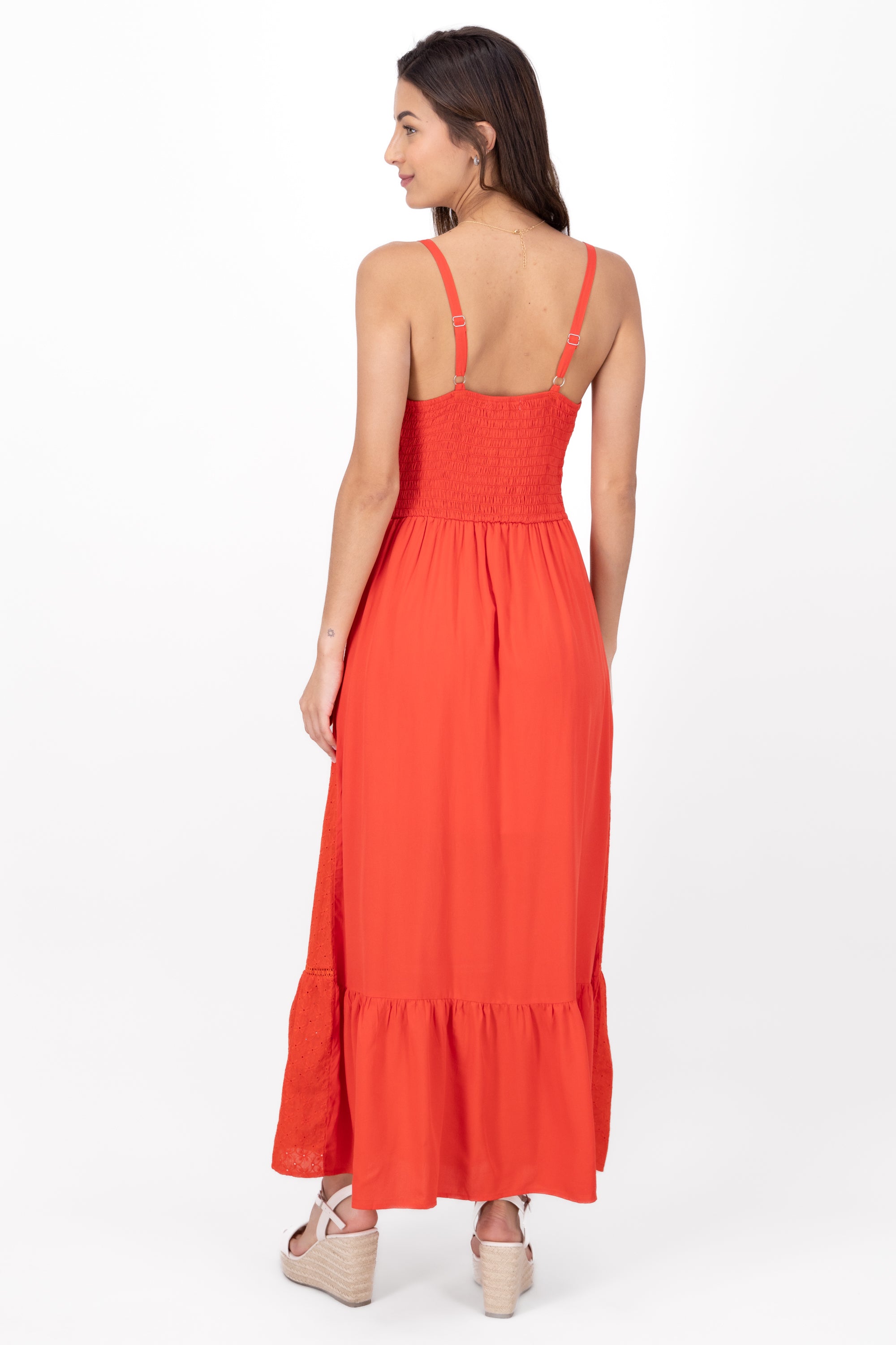 Vestido maxi eyelet escote v ROJO