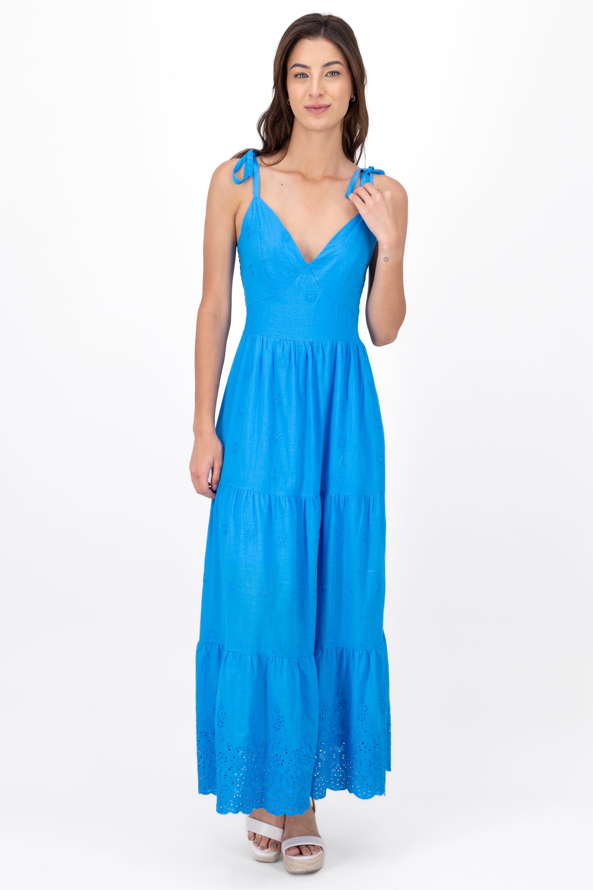 Vestido maxi eyelet fluido AZUL