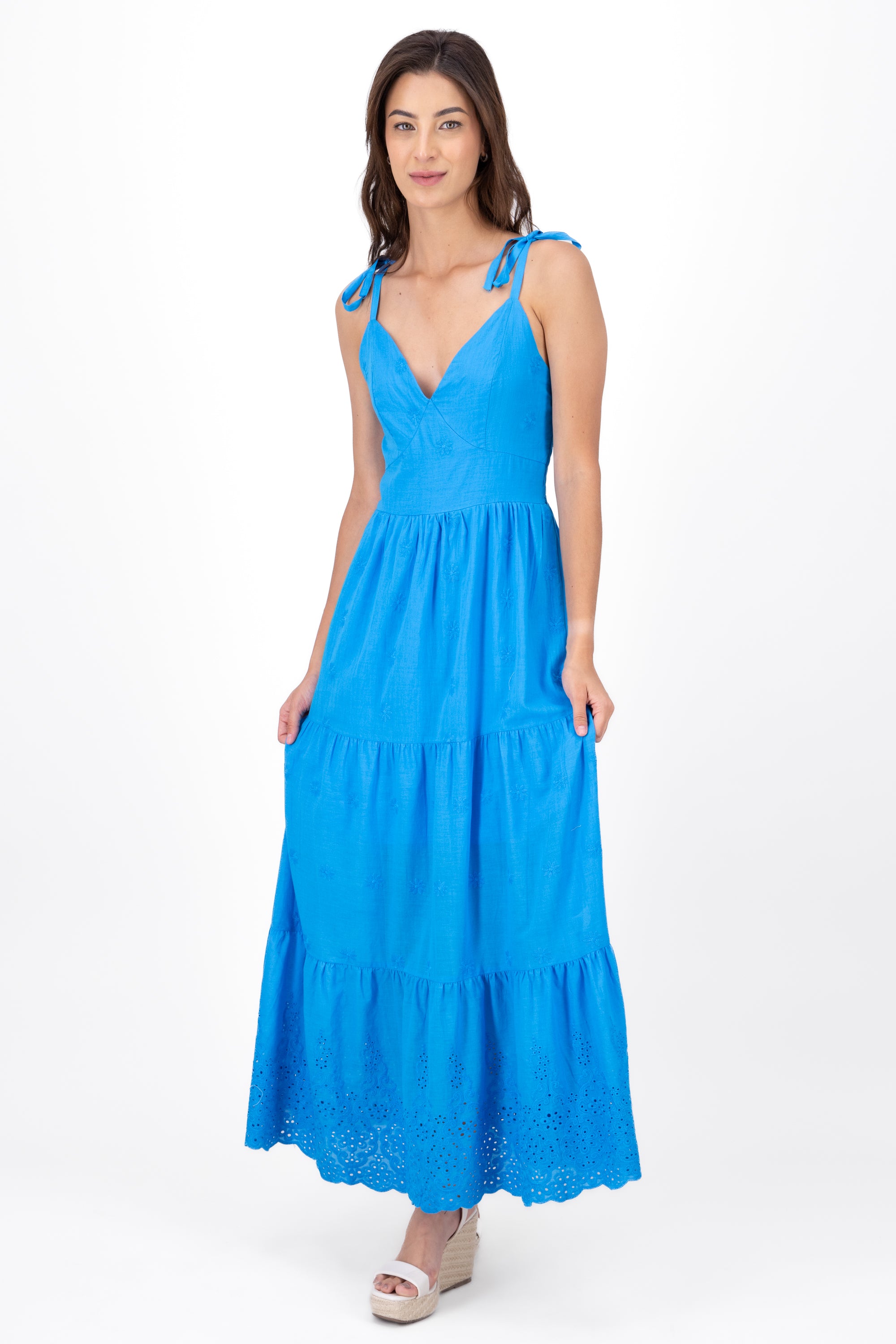 Vestido maxi eyelet fluido AZUL