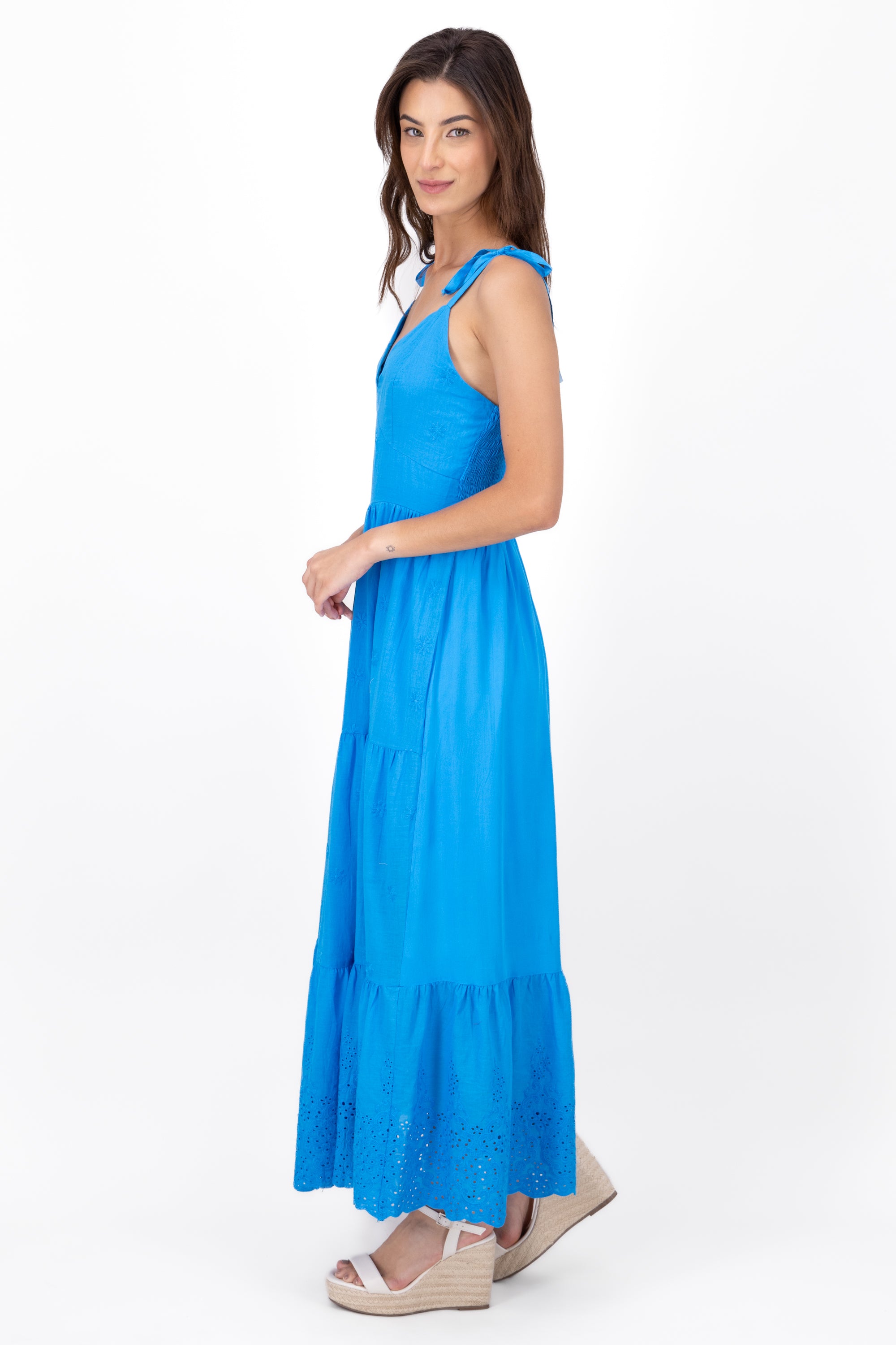 Vestido maxi eyelet fluido AZUL