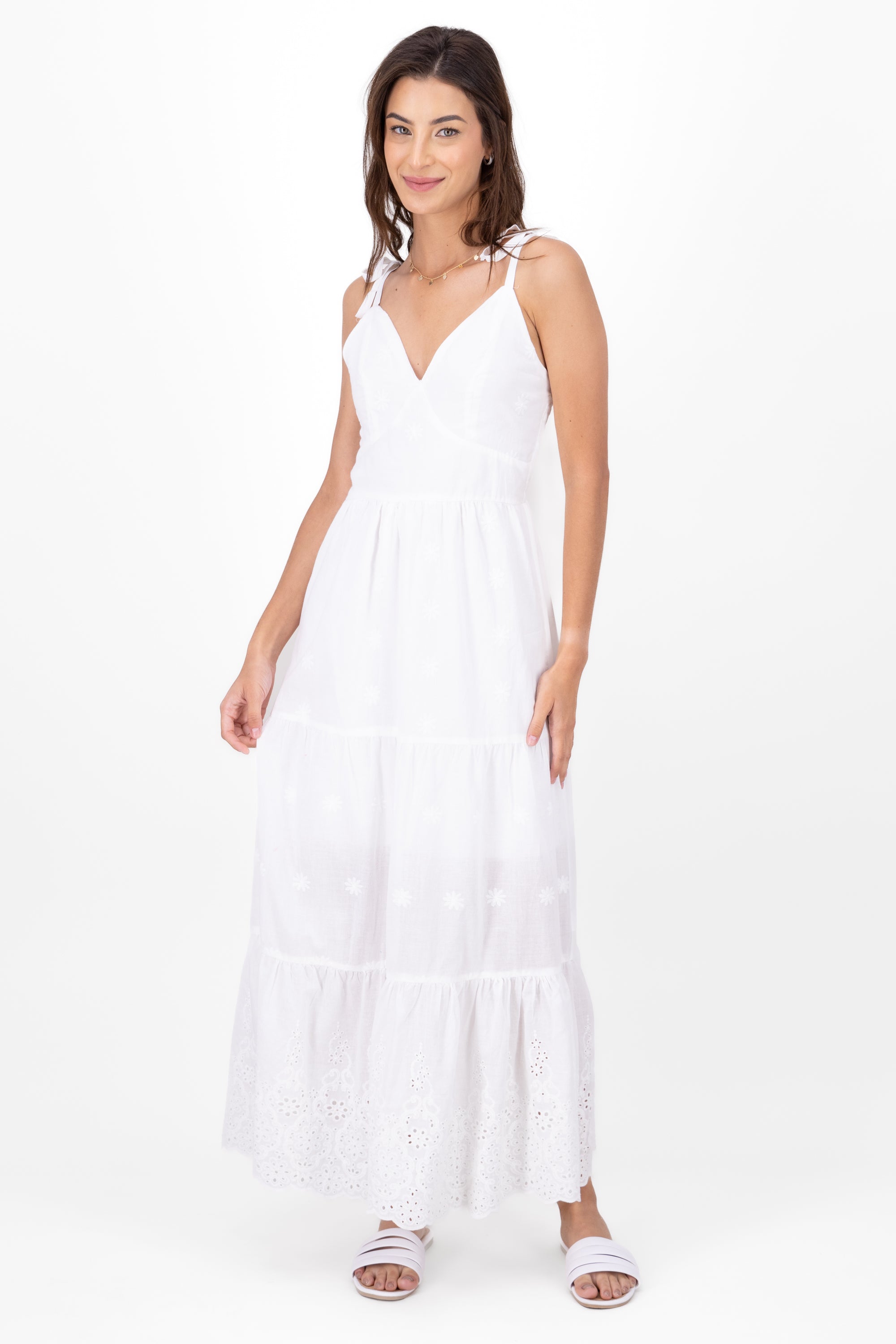 Vestido maxi eyelet fluido BLANCO