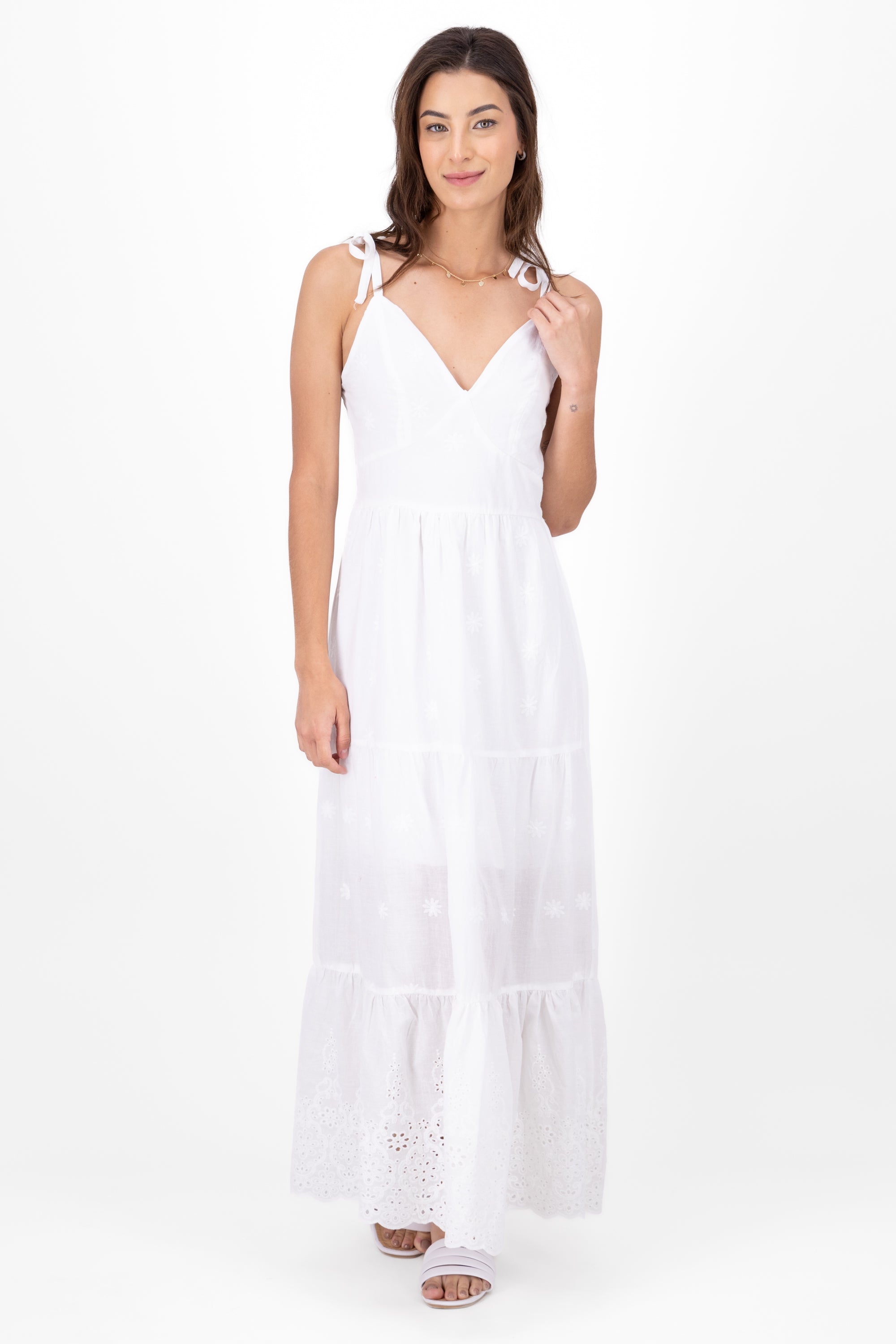 Vestido maxi eyelet fluido BLANCO