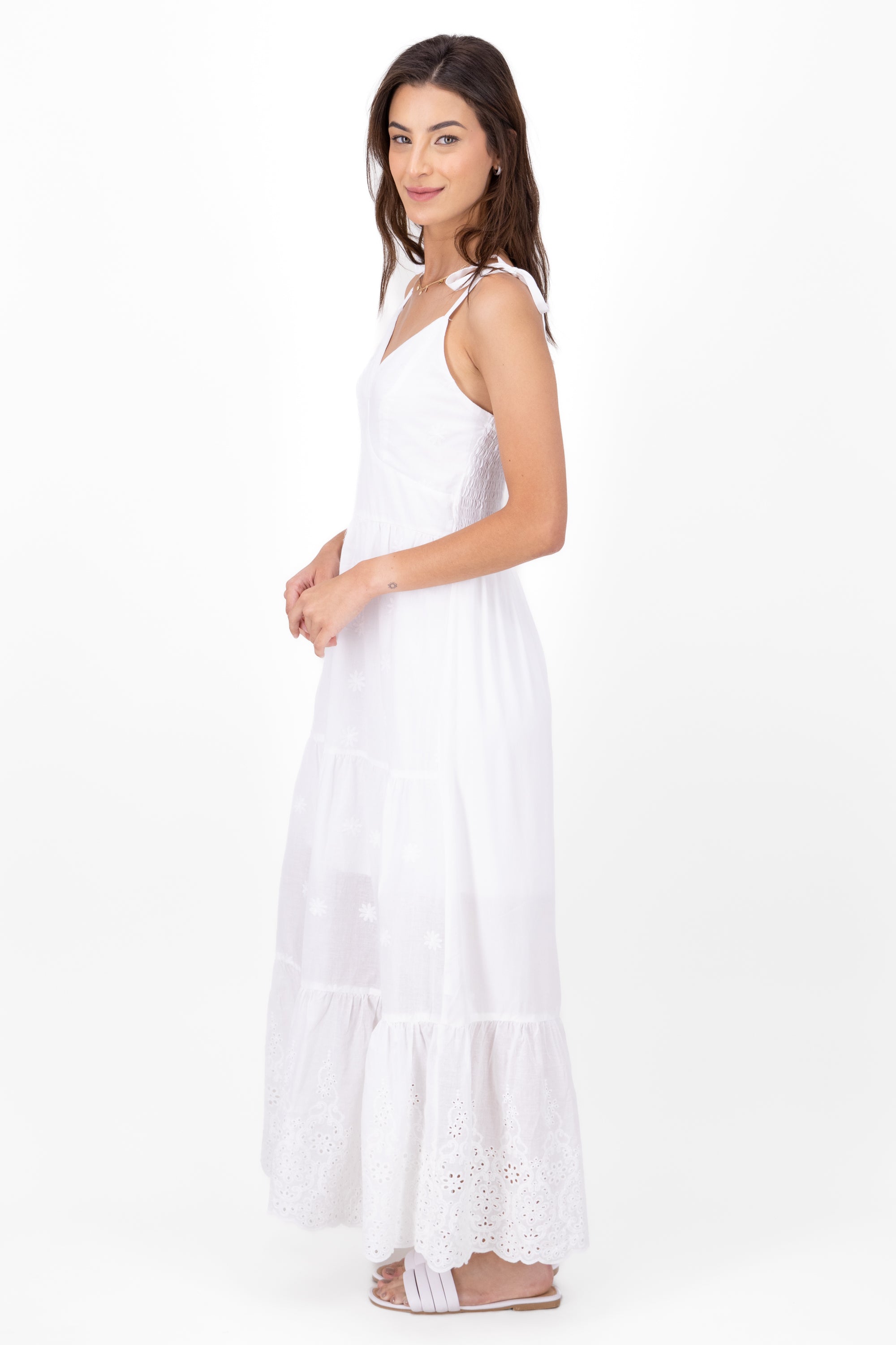 Vestido maxi eyelet fluido BLANCO