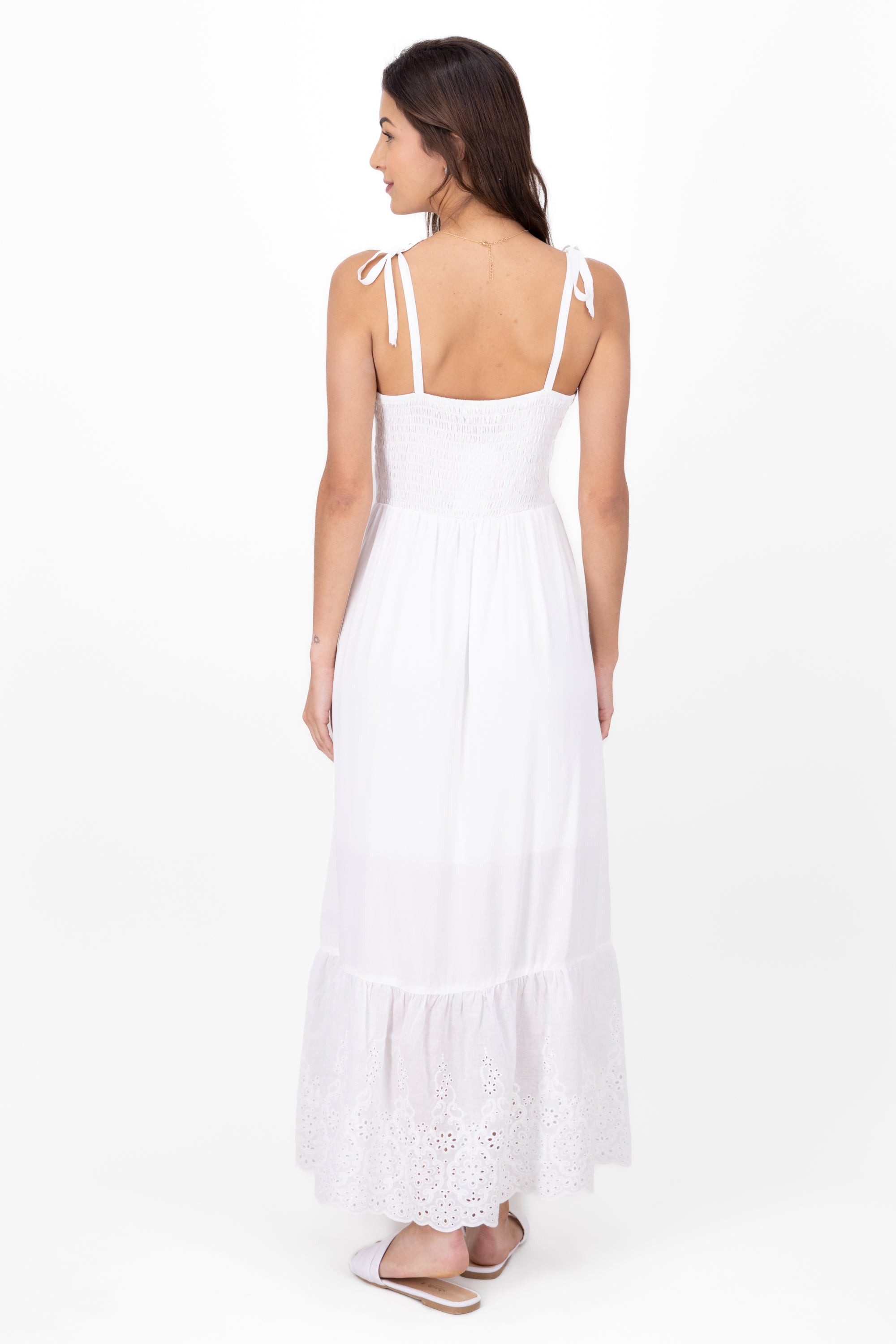 Vestido maxi eyelet fluido BLANCO