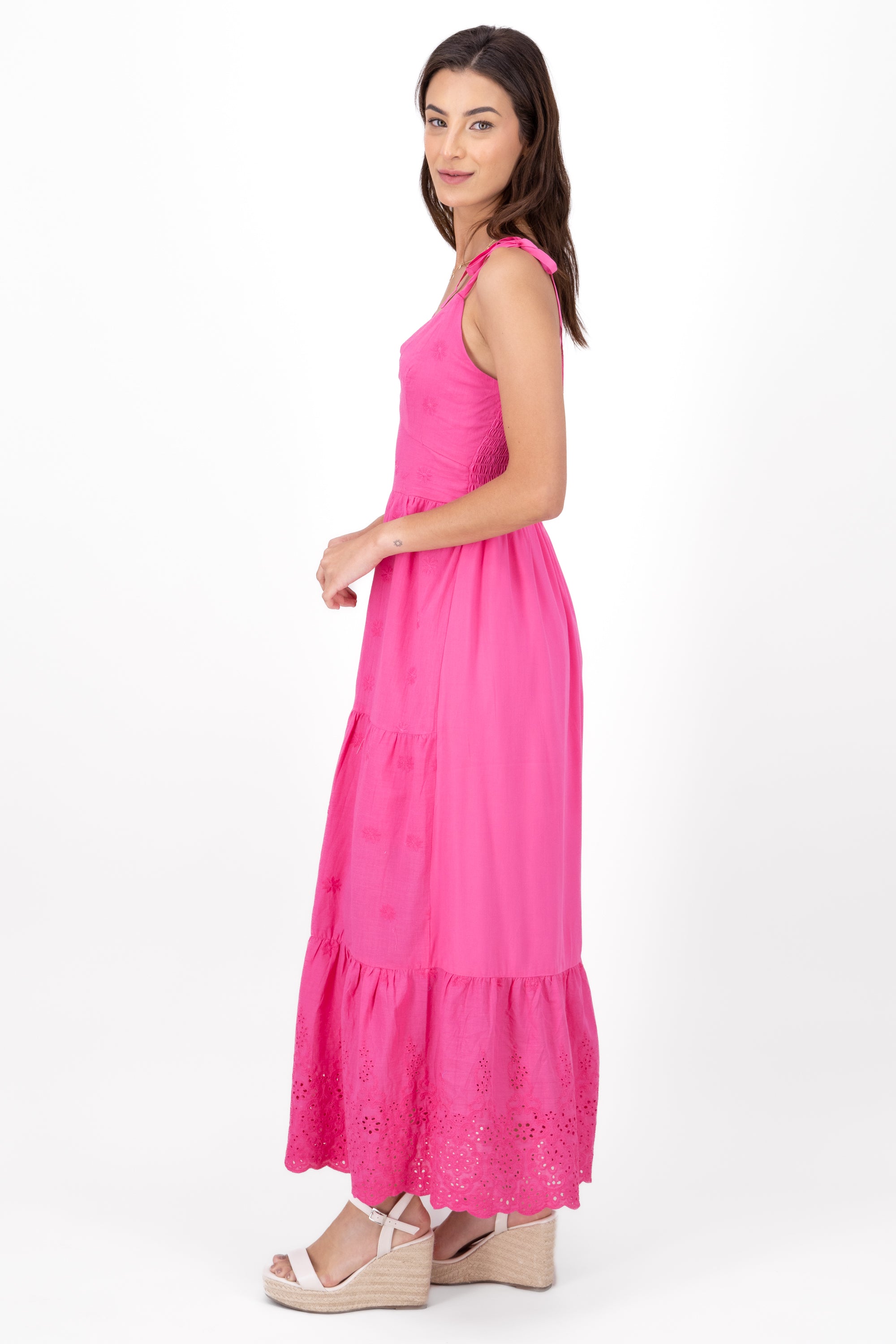 Vestido maxi eyelet fluido FIUSHA