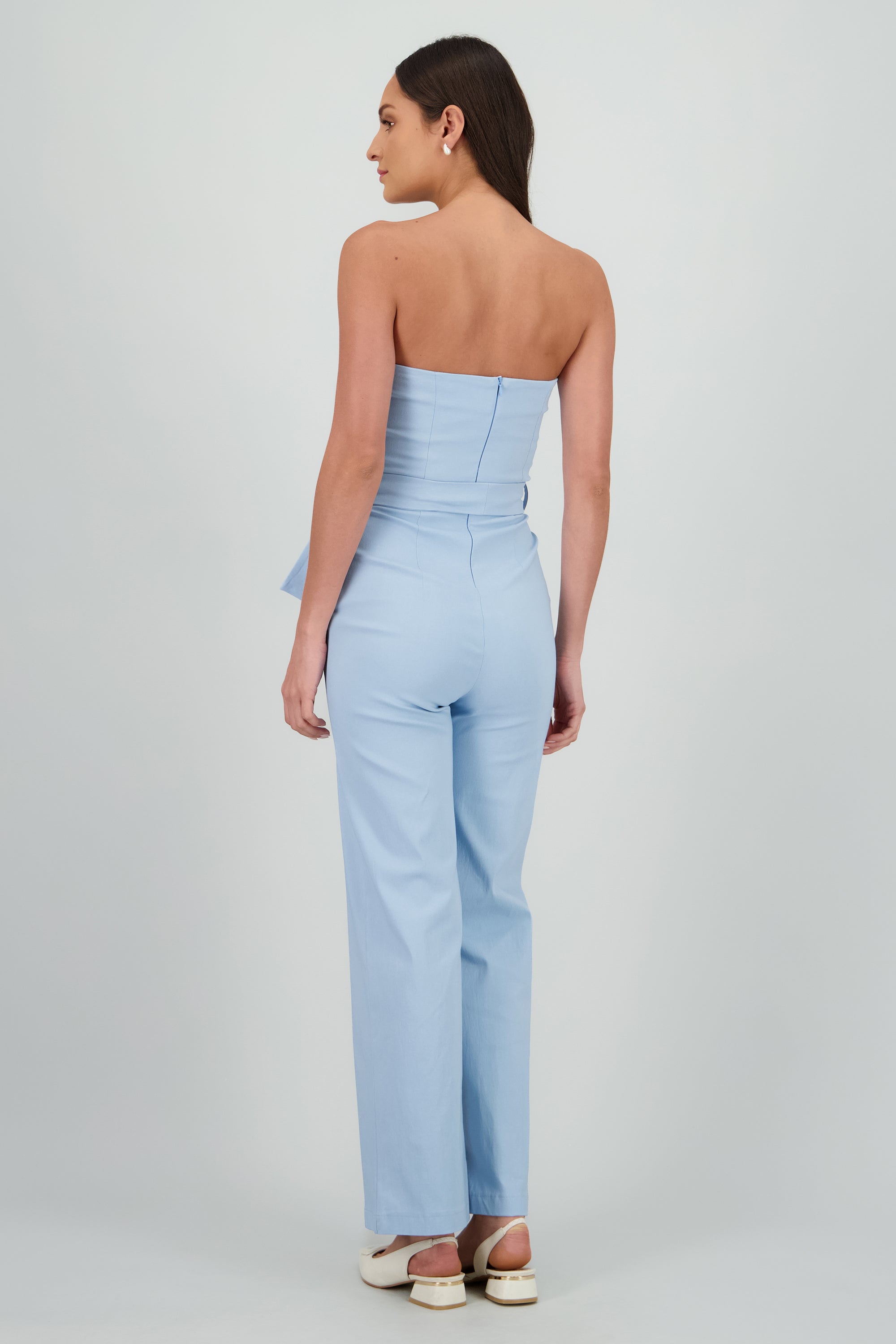 Jumpsuit strapless detalle cinturon AZUL CIELO