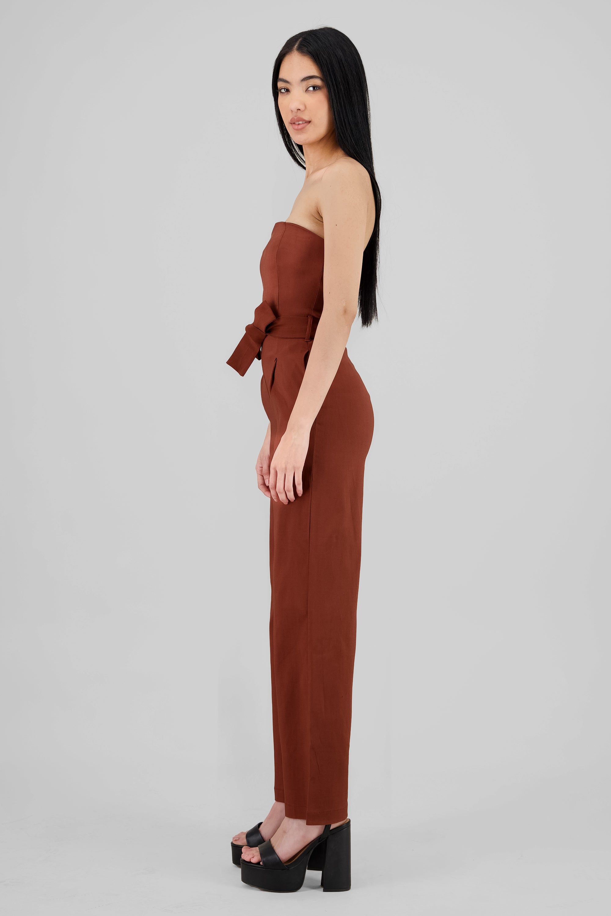 Jumpsuit strapless detalle cinturon CAFE