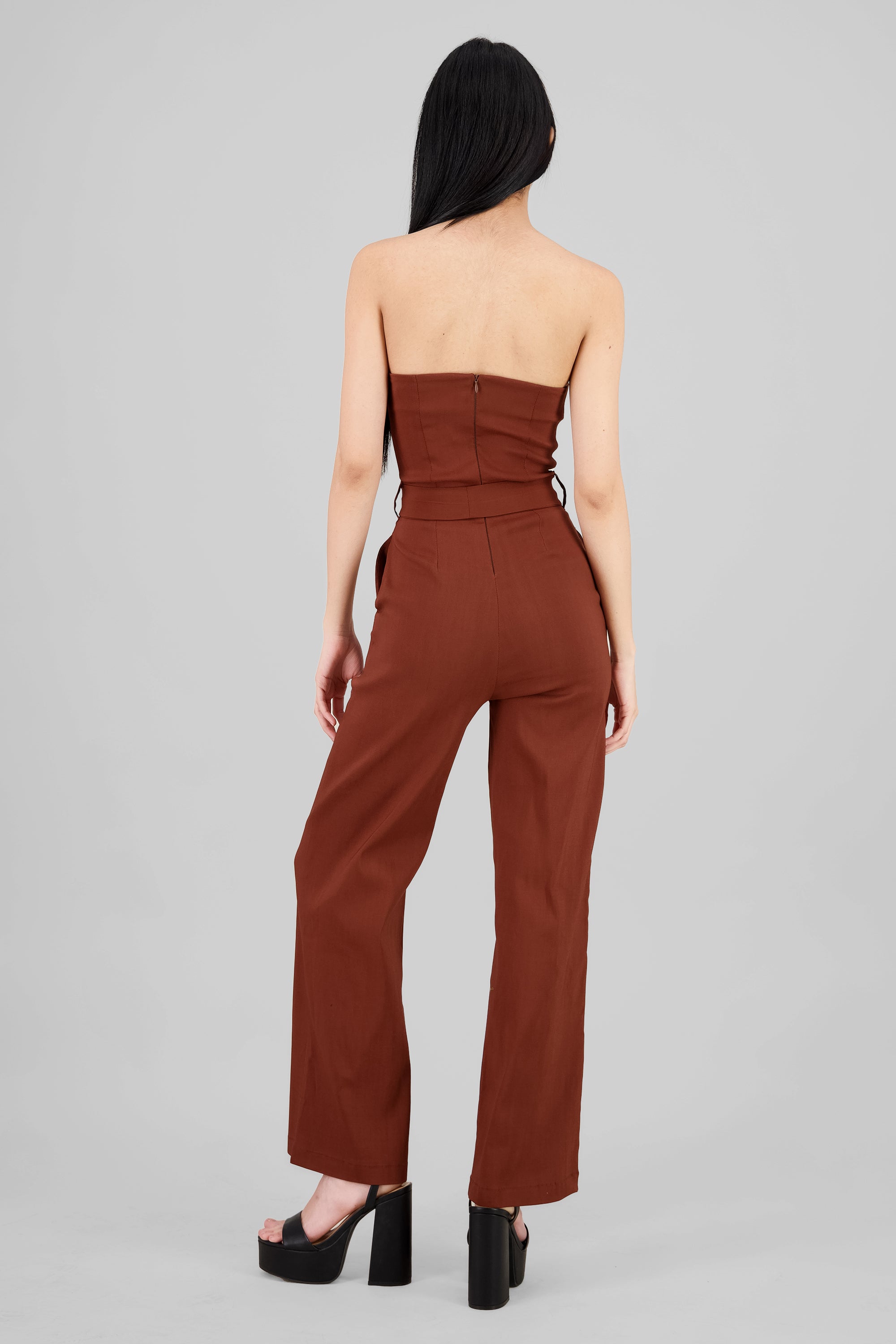 Jumpsuit strapless detalle cinturon CAFE