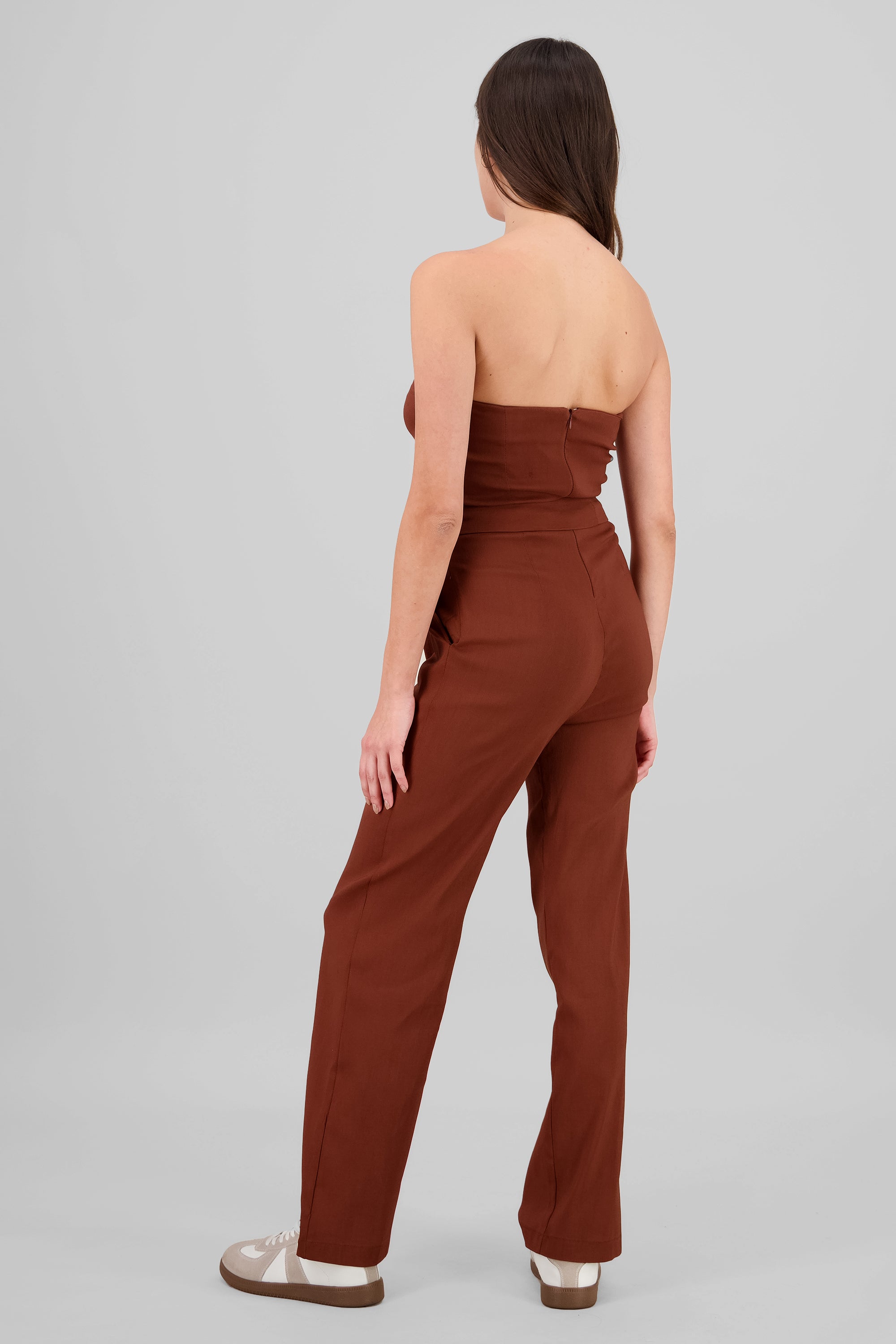 Jumpsuit strapless detalle cinturon CHOCOLATE
