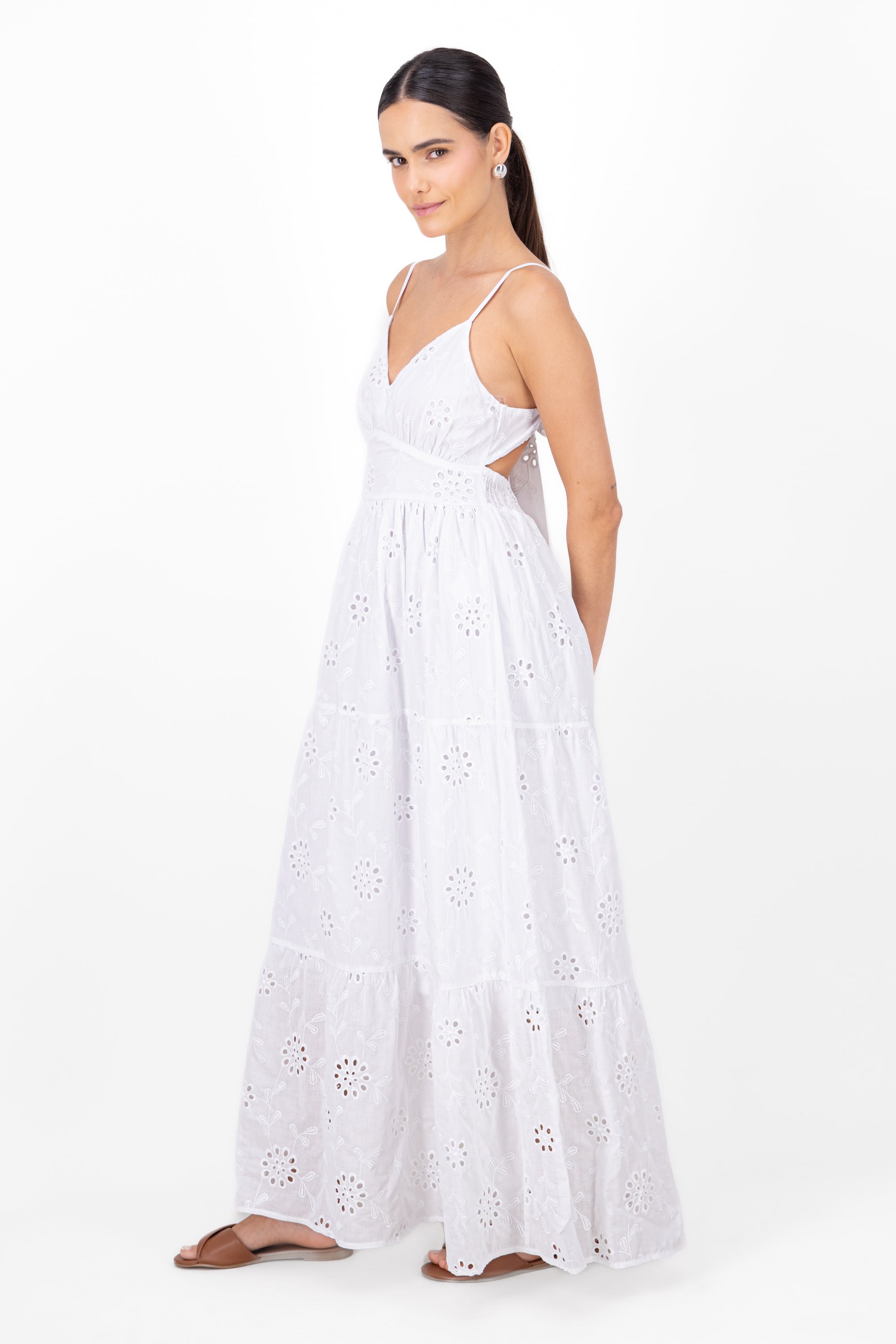 Vestido maxi eyelet BLANCO