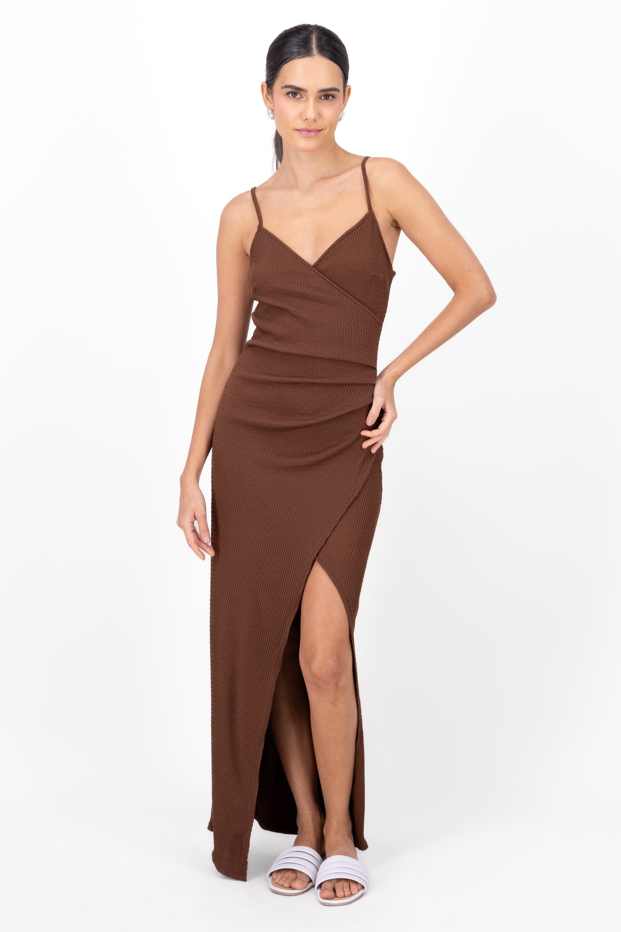 Vestido wrap con textura TAUPE