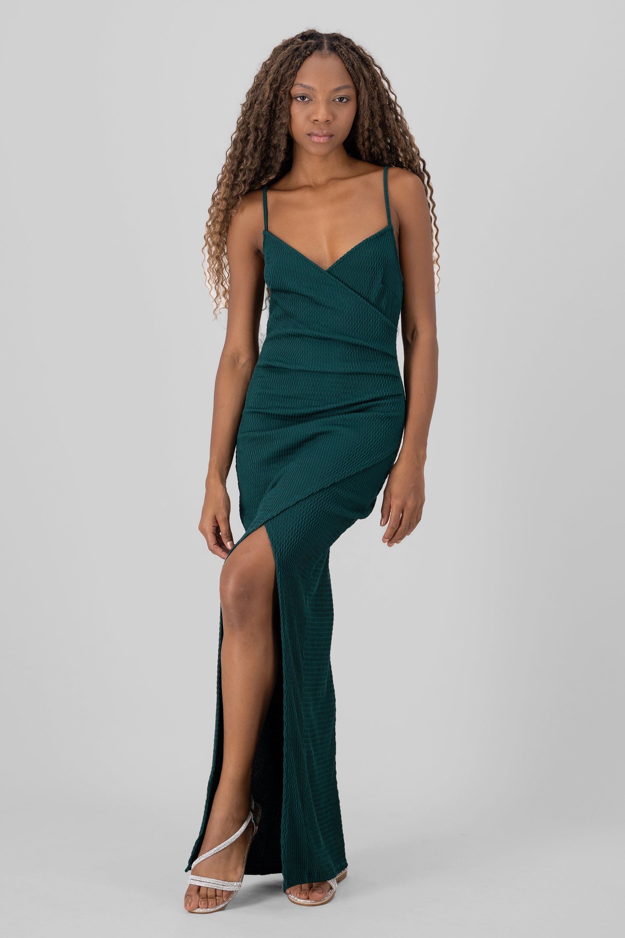 Vestido wrap con textura VERDE CAZADOR