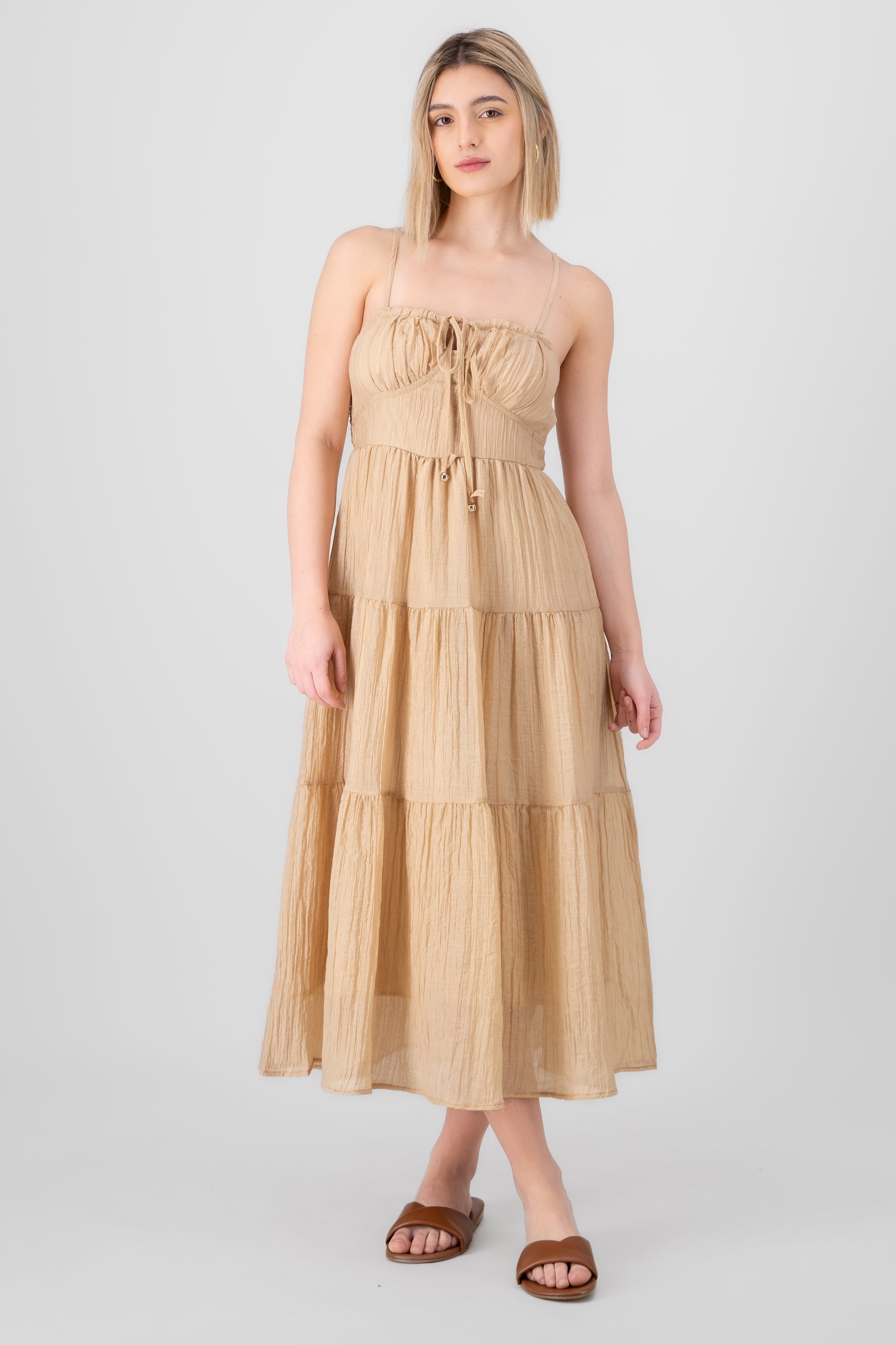 Maxi vestido tirantes textura ARENA