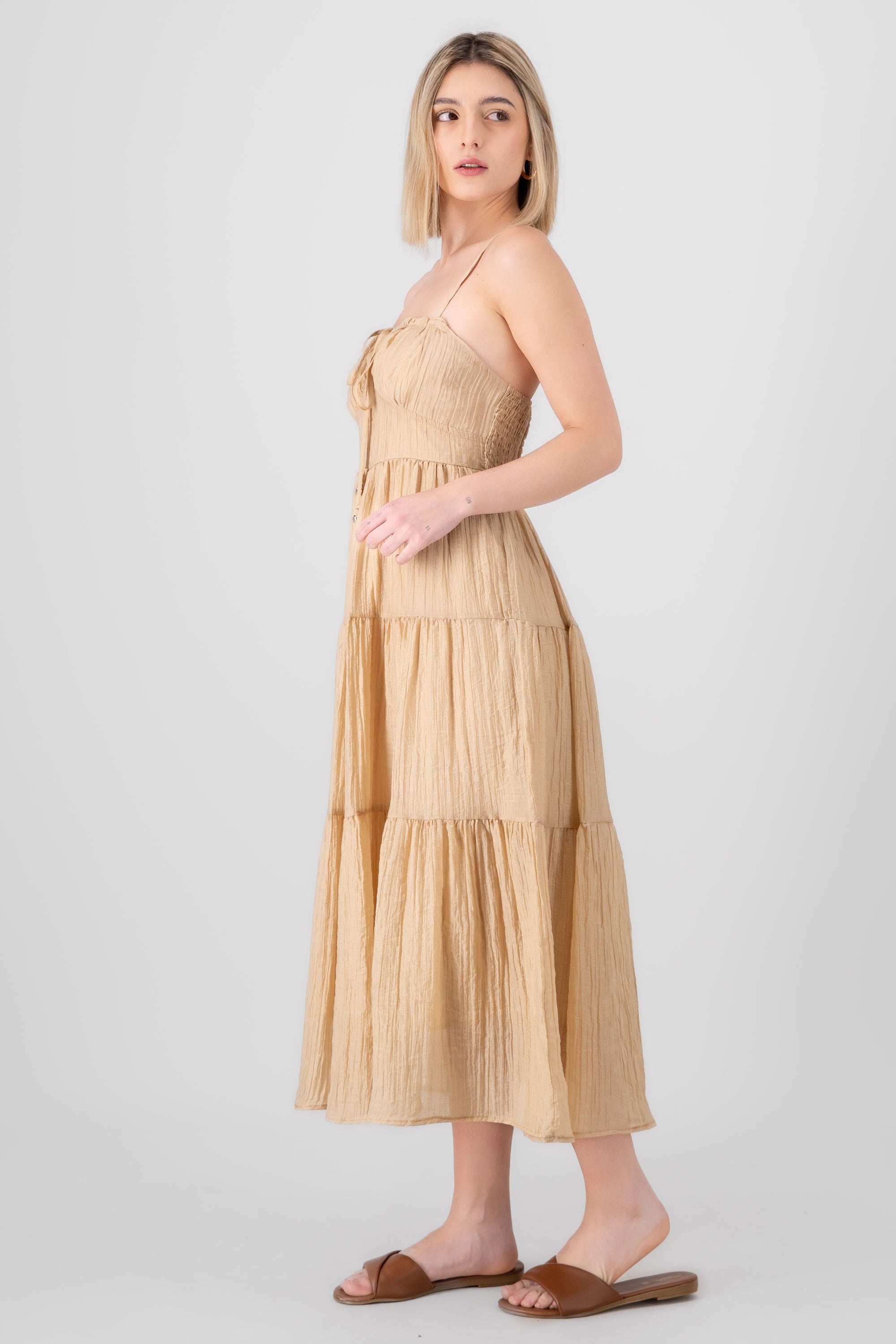 Maxi vestido tirantes textura ARENA