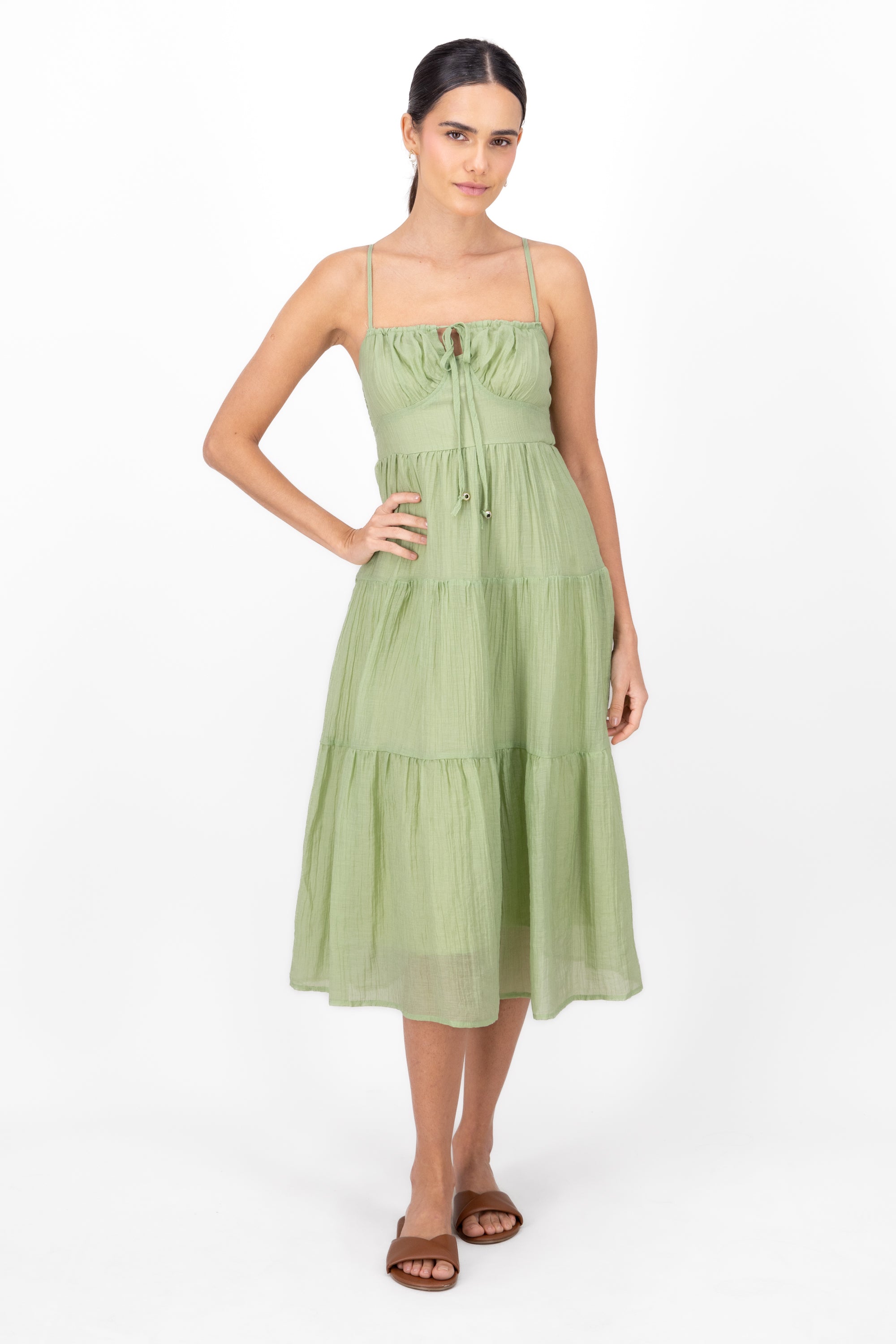 Maxi Dress Straps Texture GREEN
