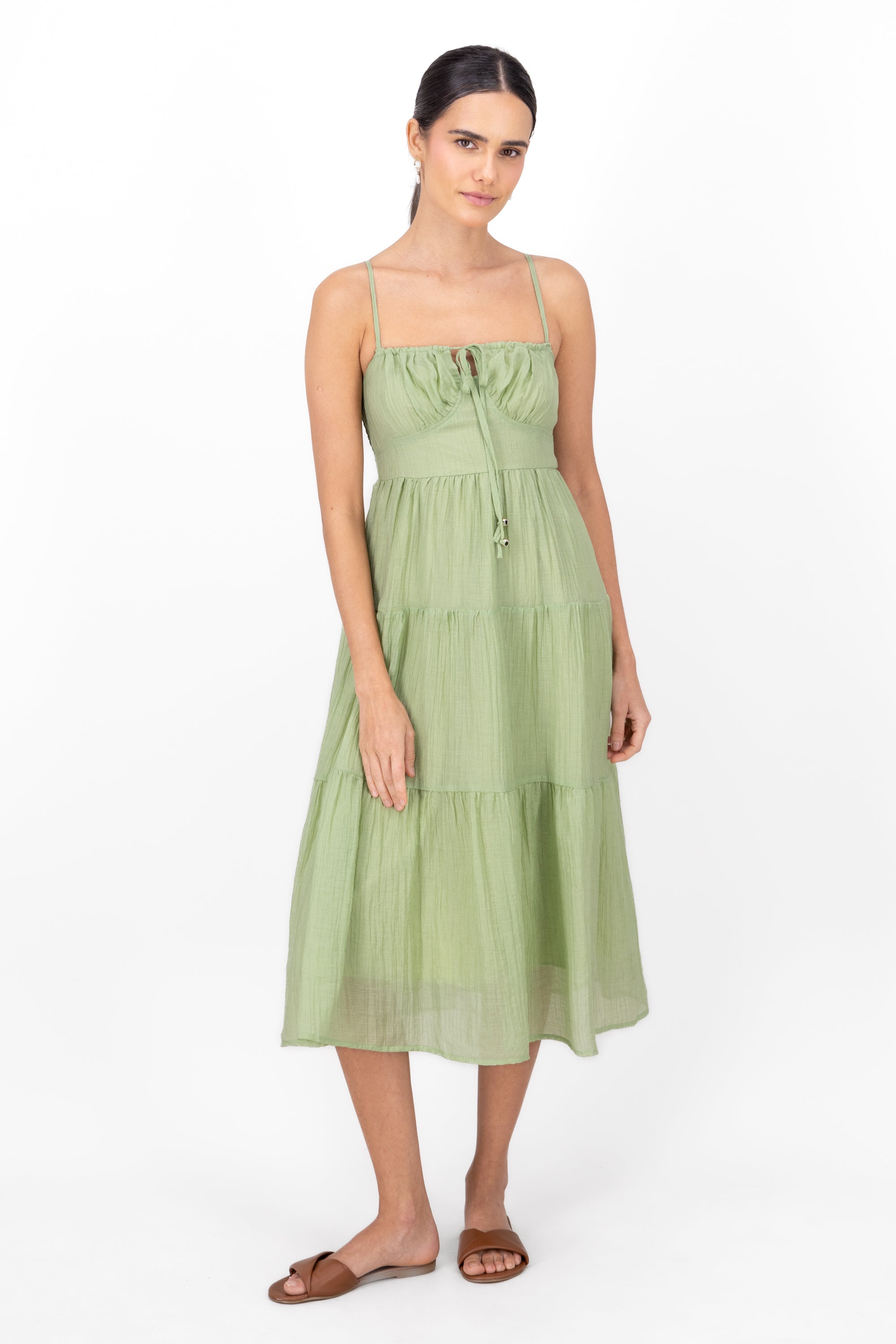 Maxi Dress Straps Texture GREEN