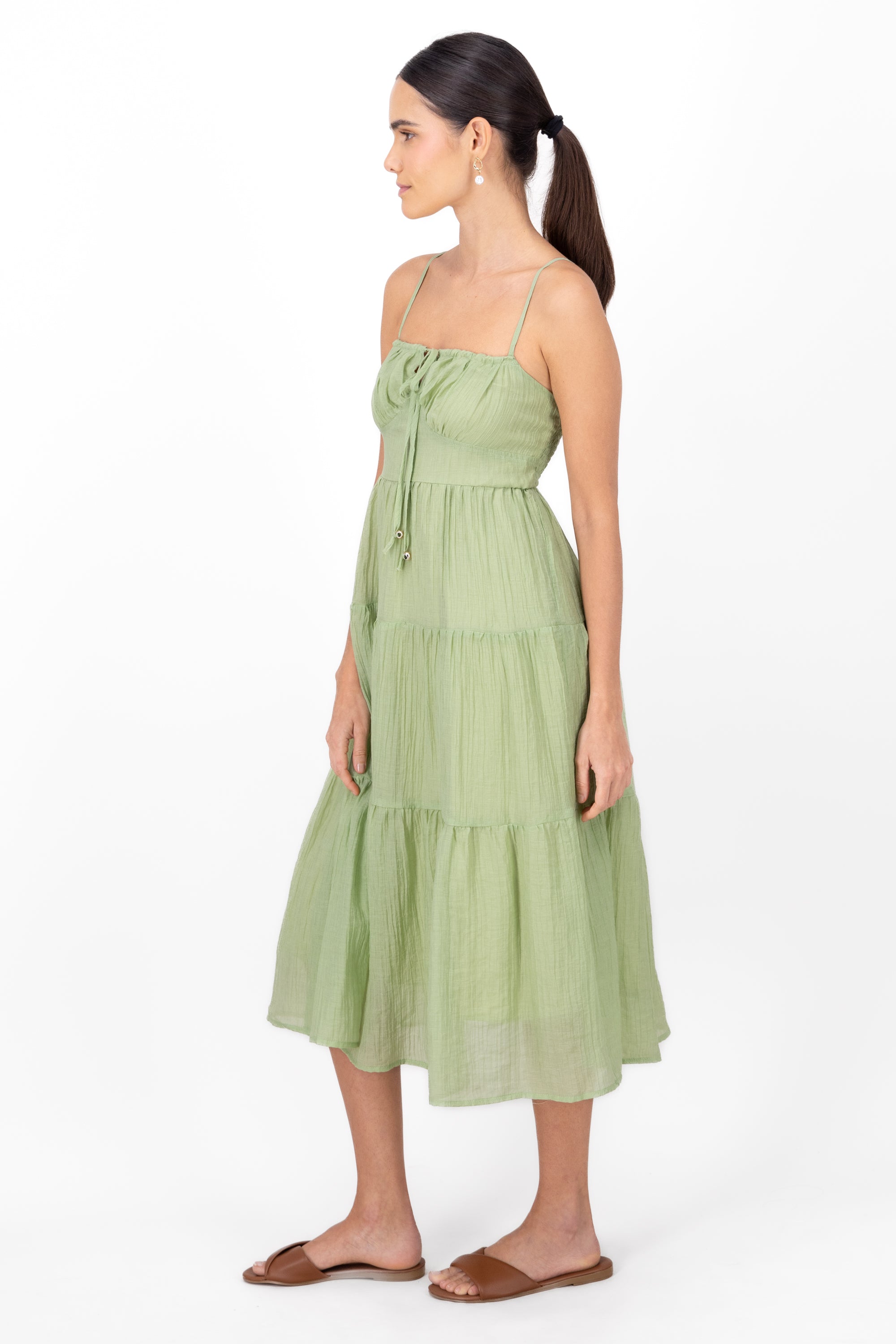 Maxi Dress Straps Texture GREEN
