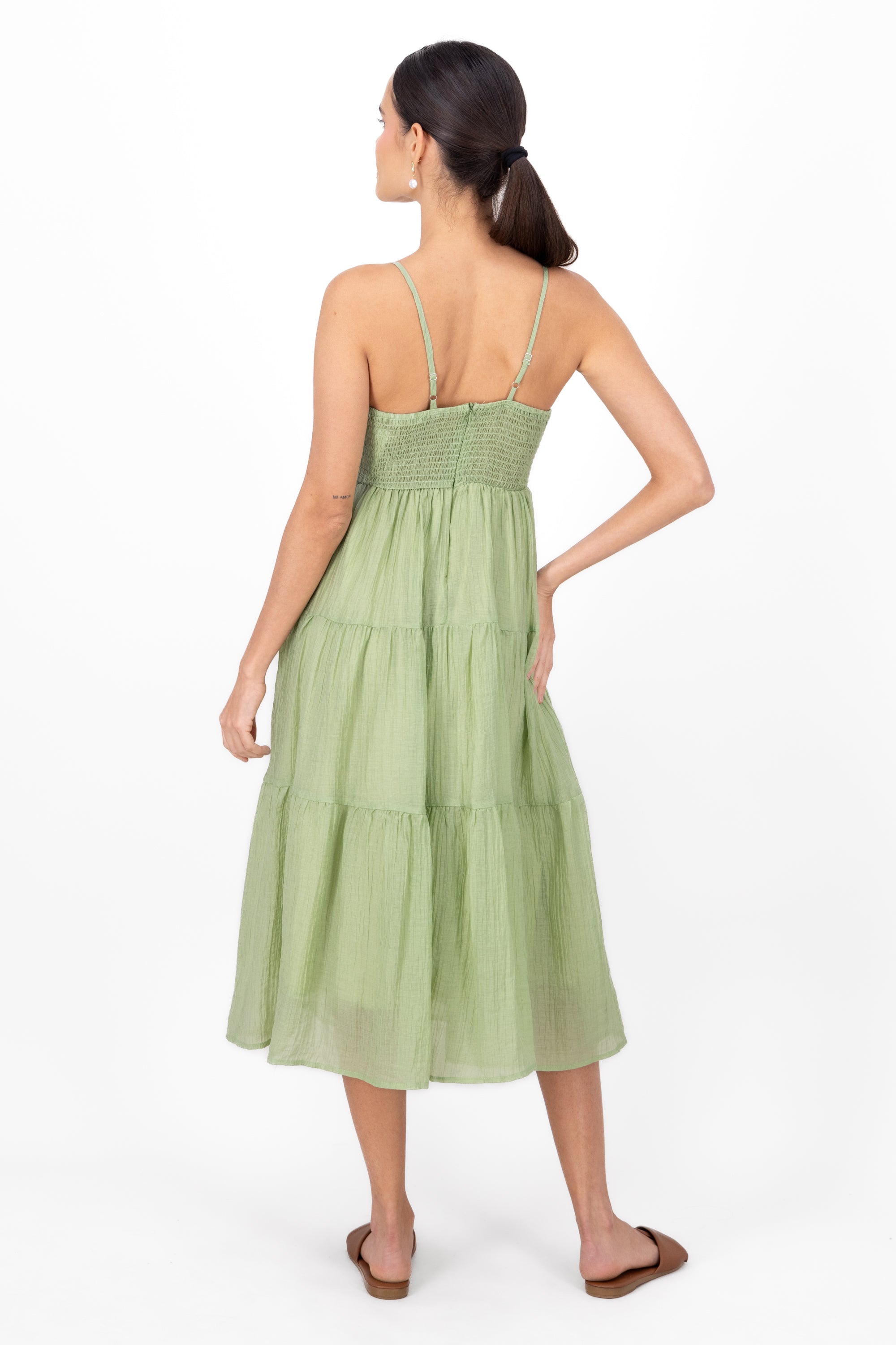 Maxi Dress Straps Texture GREEN