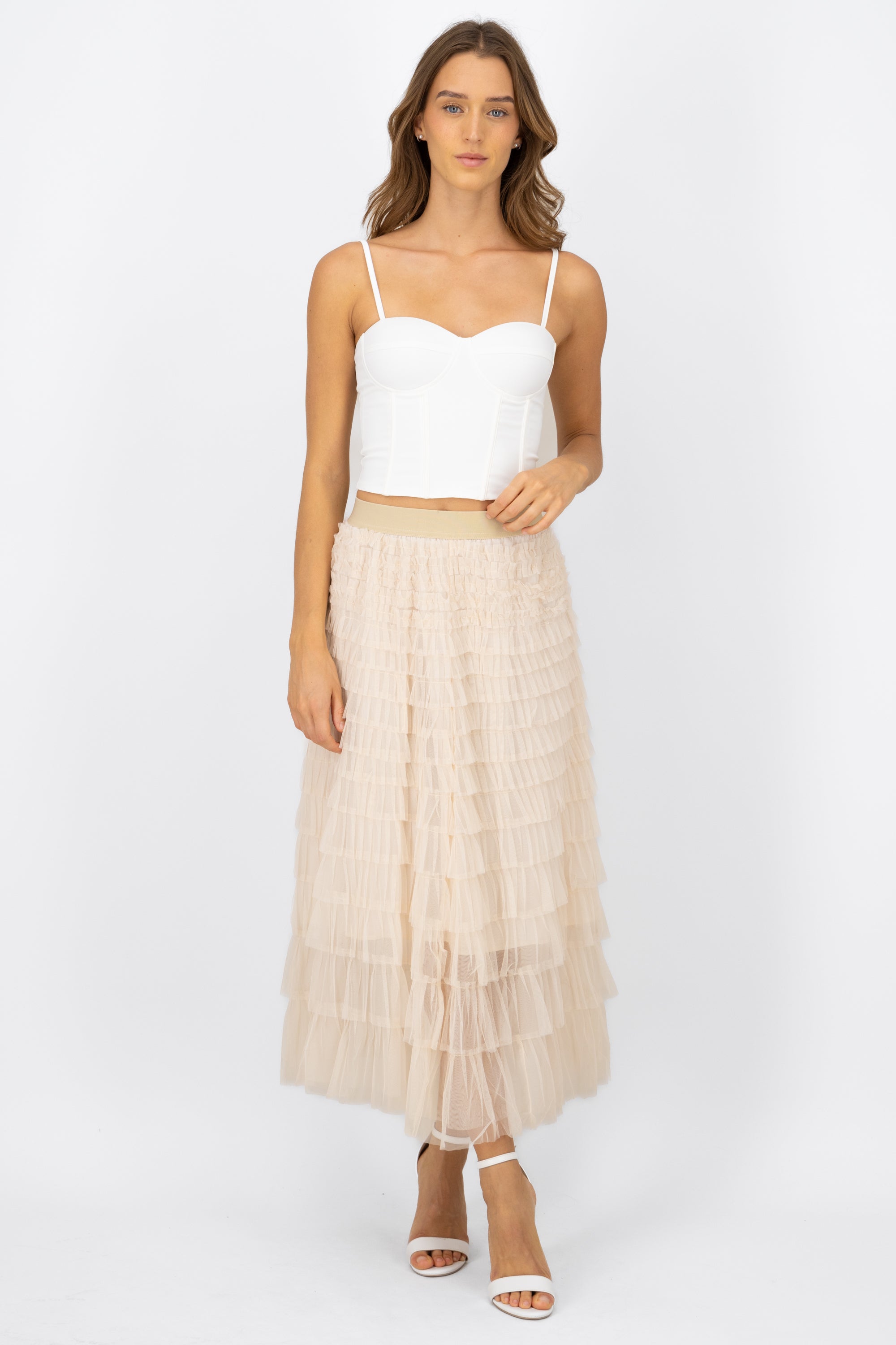 Falda maxi detalle olanes BEIGE