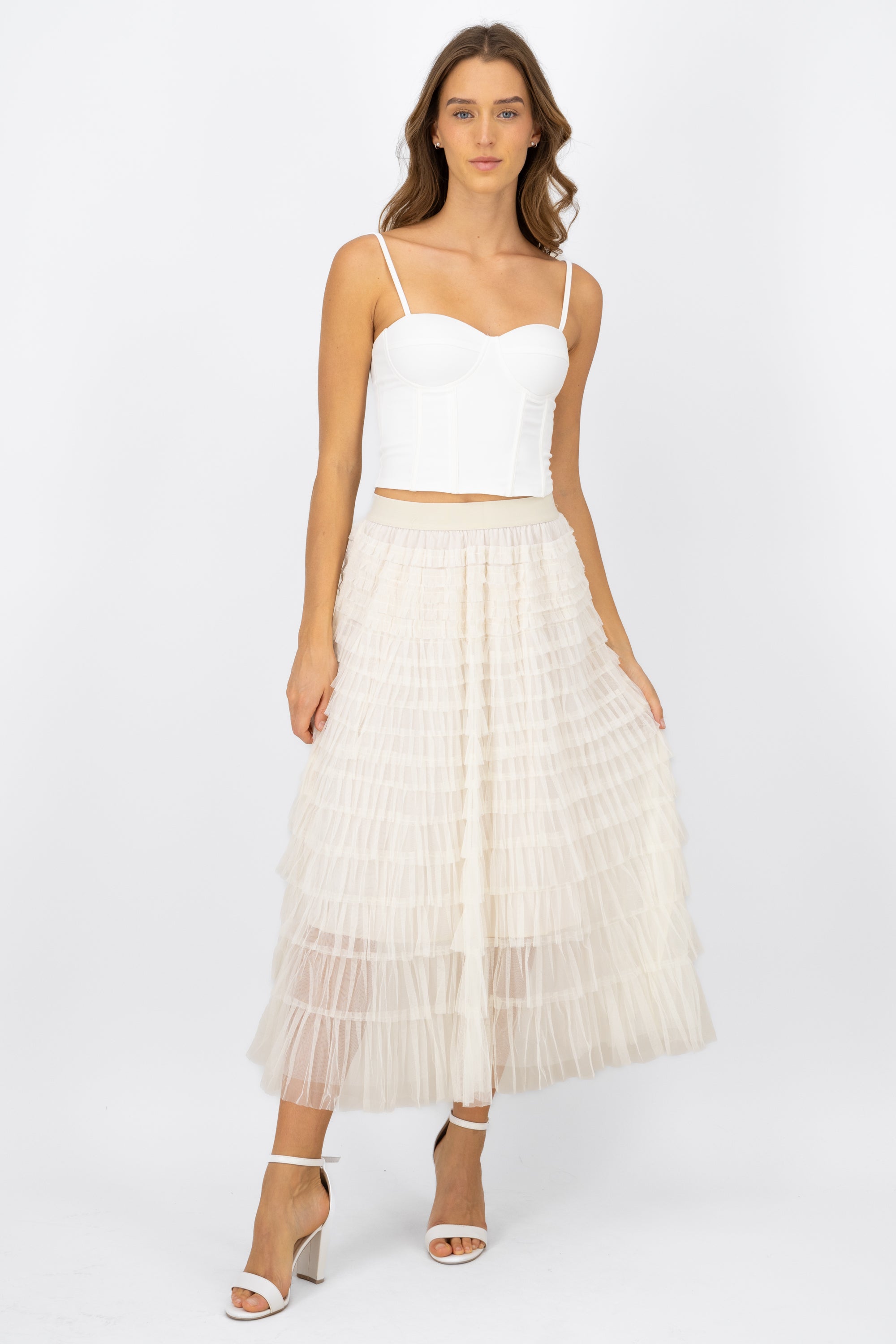 Falda maxi detalle olanes BLANCO