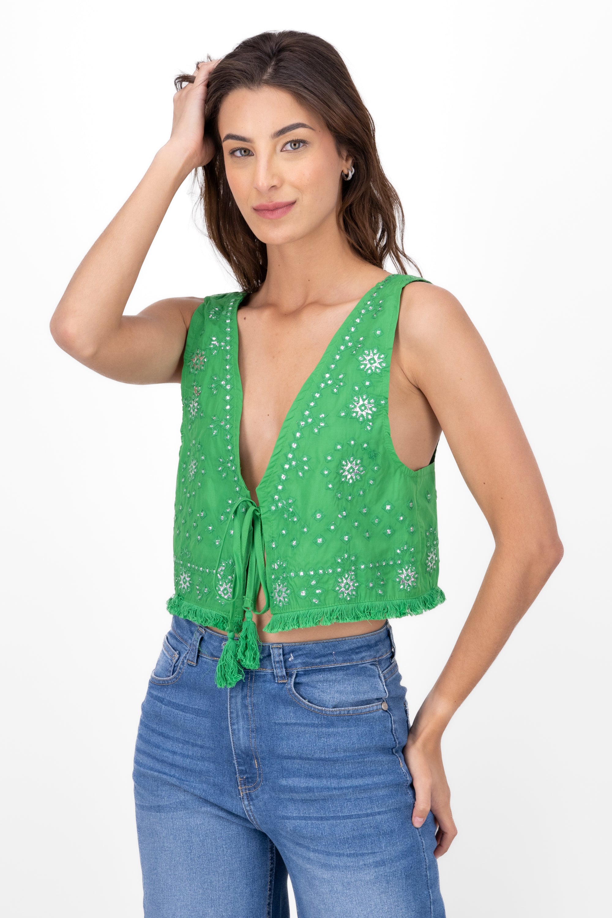 Sleeve embroidered blouse GREEN