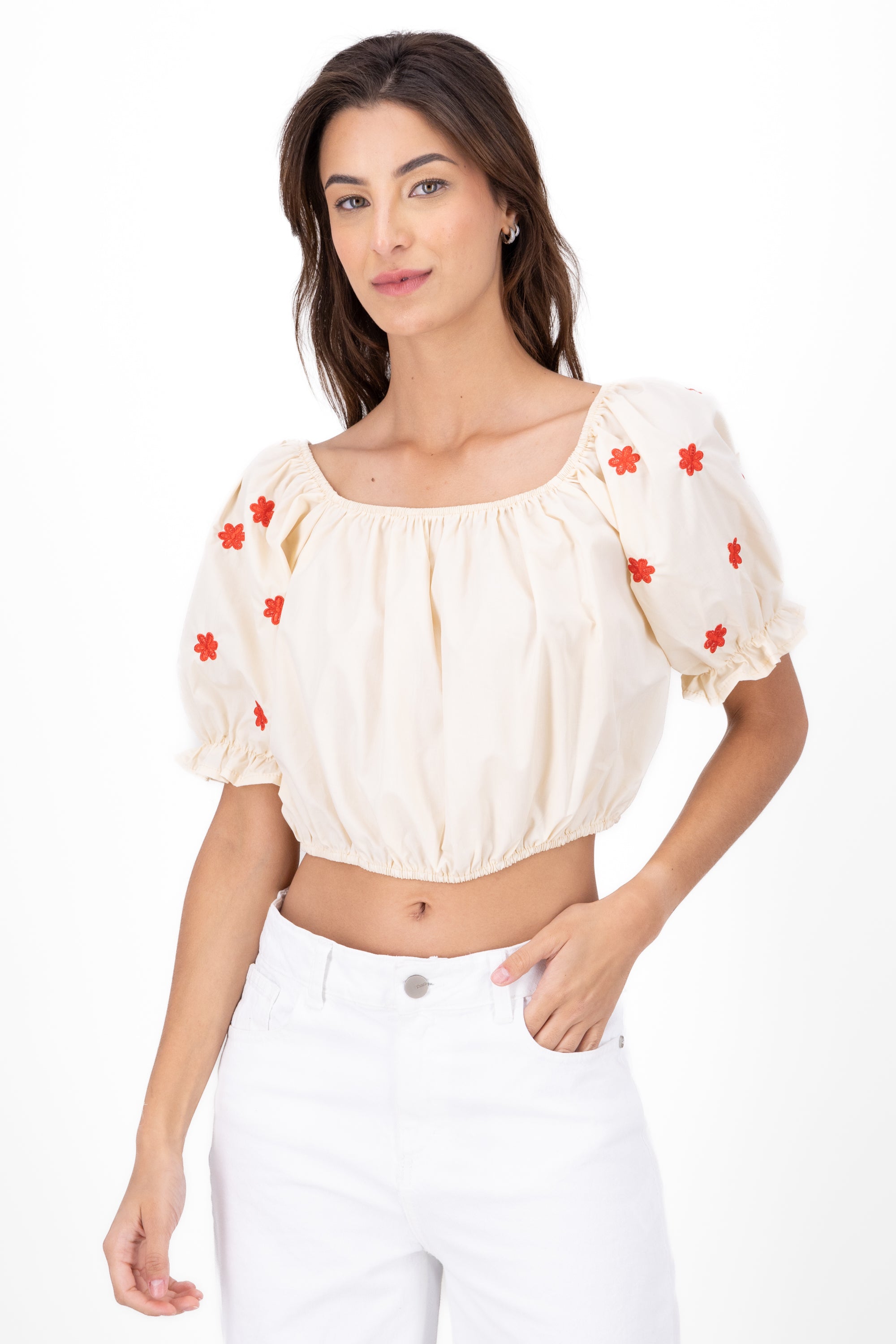 Manga Blouse Bulled Embroidery Detail BEIGE