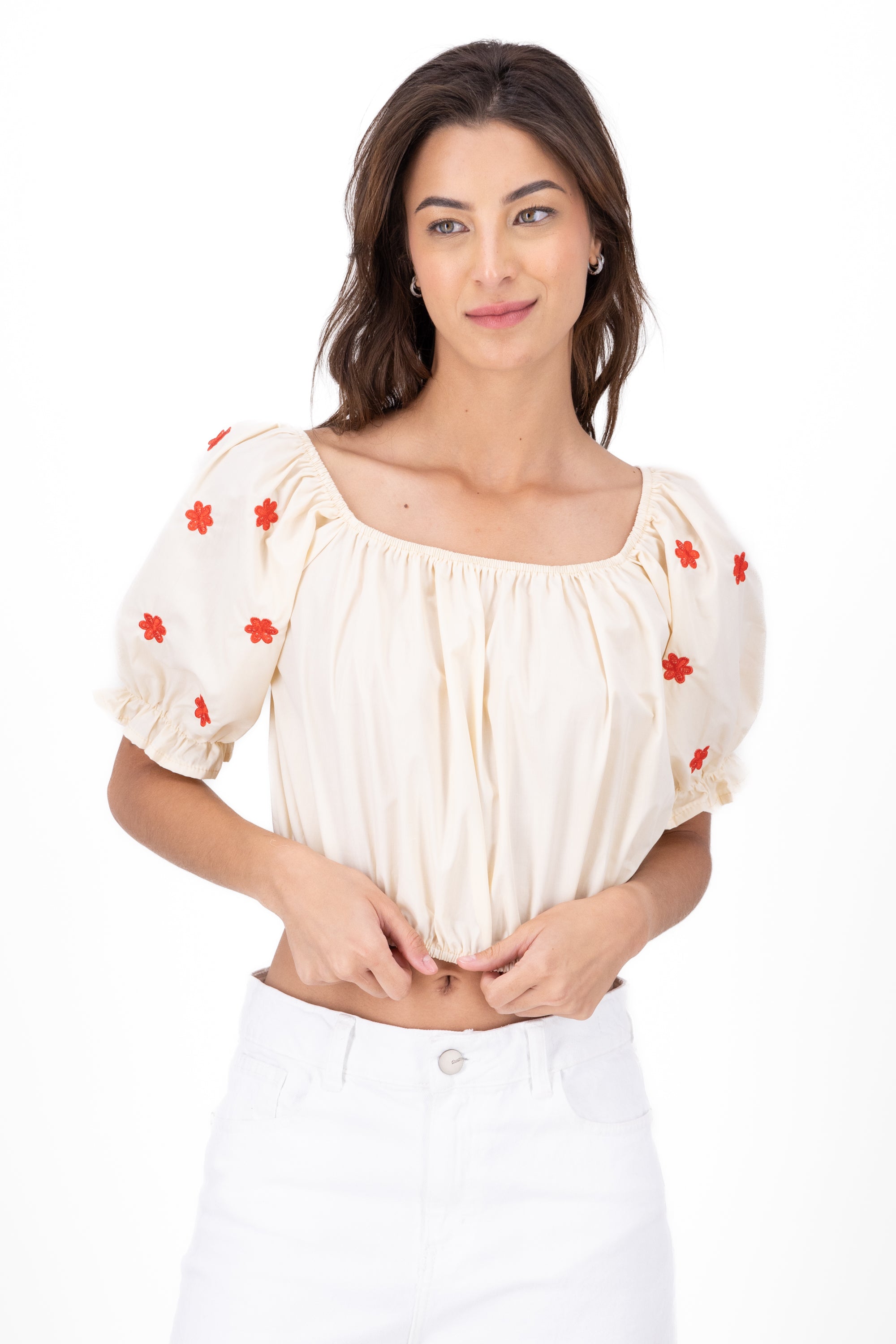 Manga Blouse Bulled Embroidery Detail BEIGE