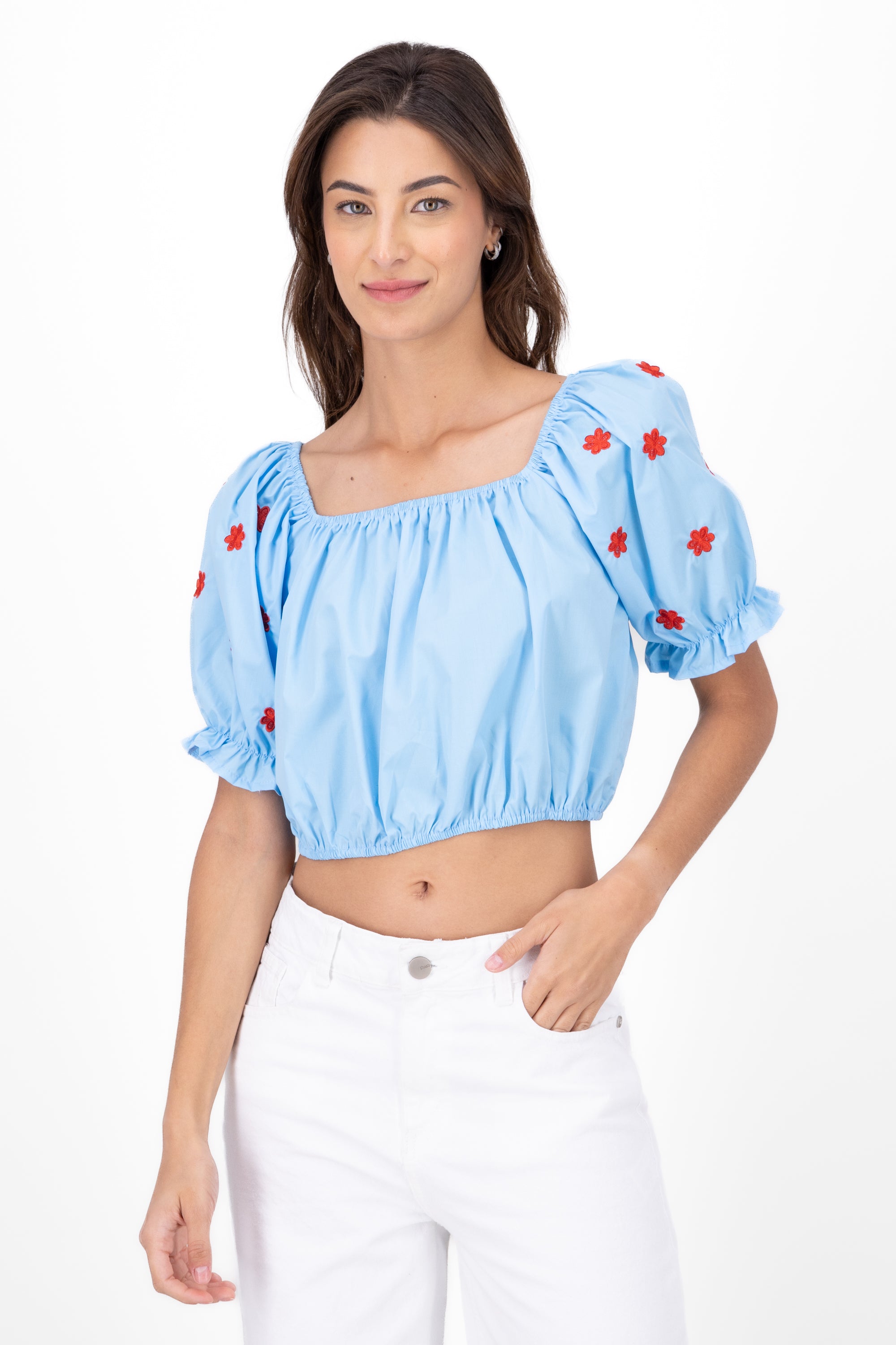 Manga Blouse Bulled Embroidery Detail BLUE