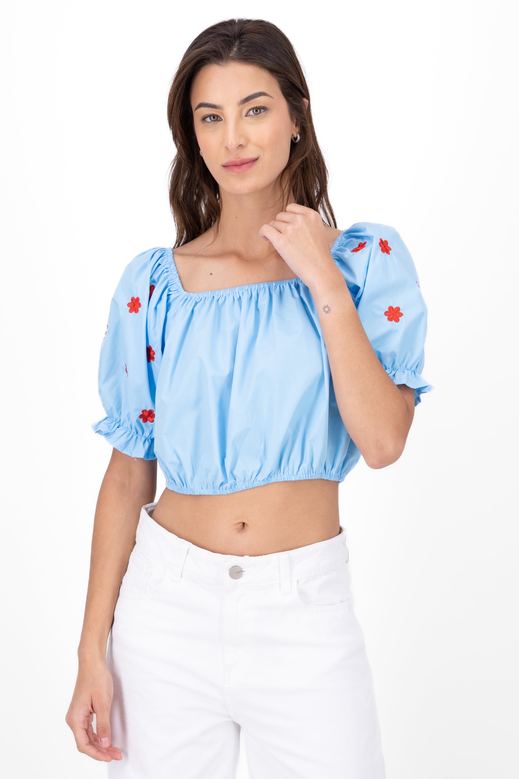 Manga Blouse Bulled Embroidery Detail BLUE