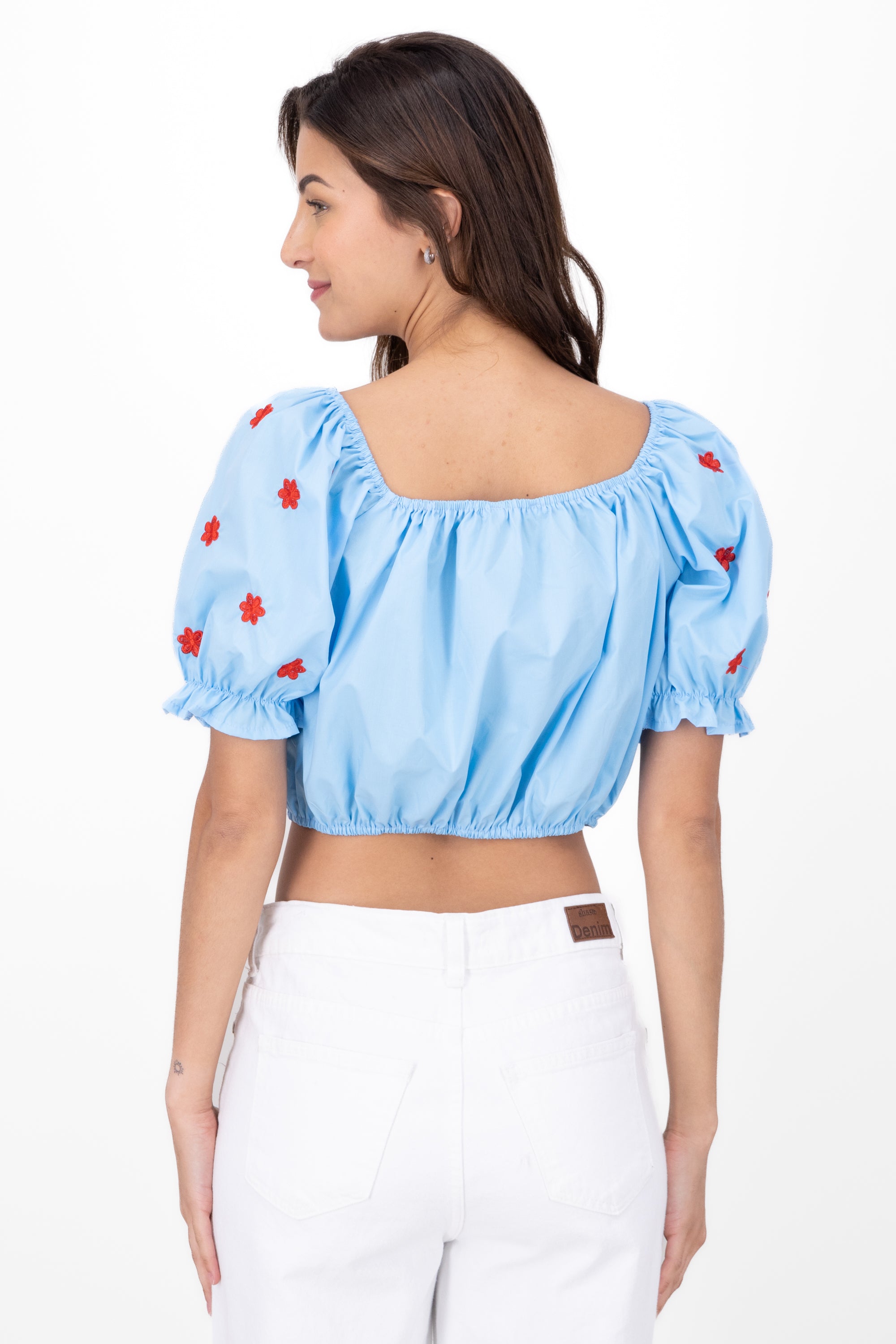 Manga Blouse Bulled Embroidery Detail BLUE