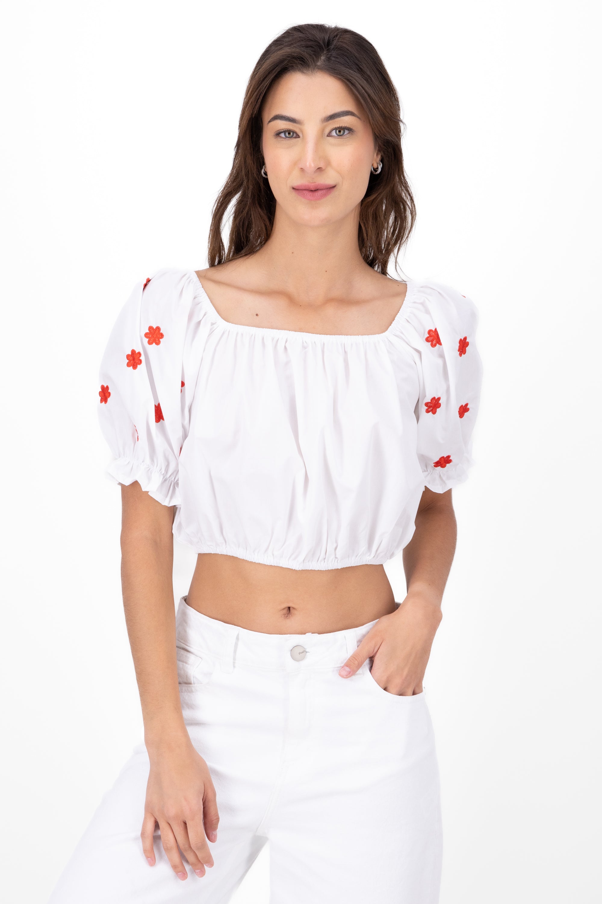 Manga Blouse Bulled Embroidery Detail WHITE