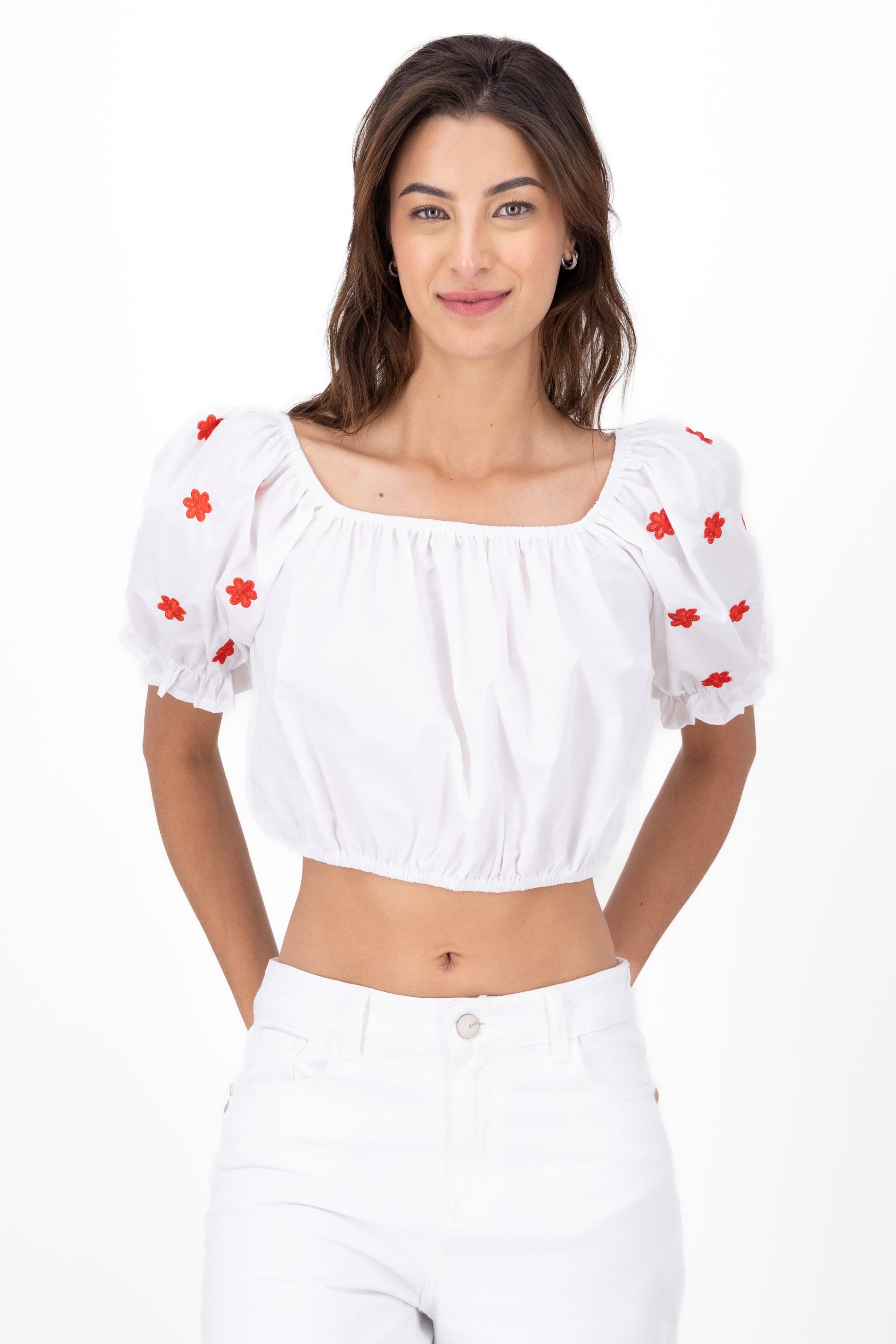 Manga Blouse Bulled Embroidery Detail WHITE