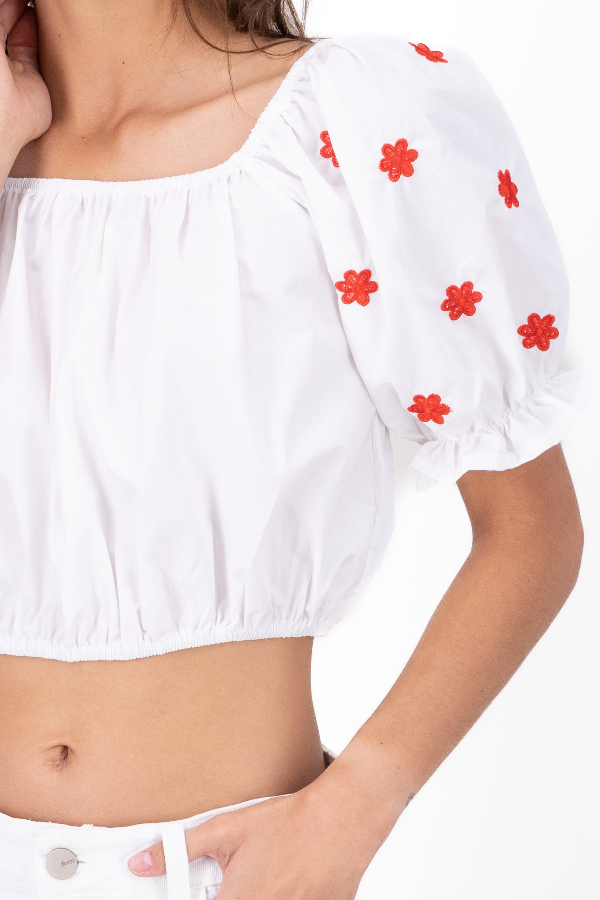 Manga Blouse Bulled Embroidery Detail WHITE