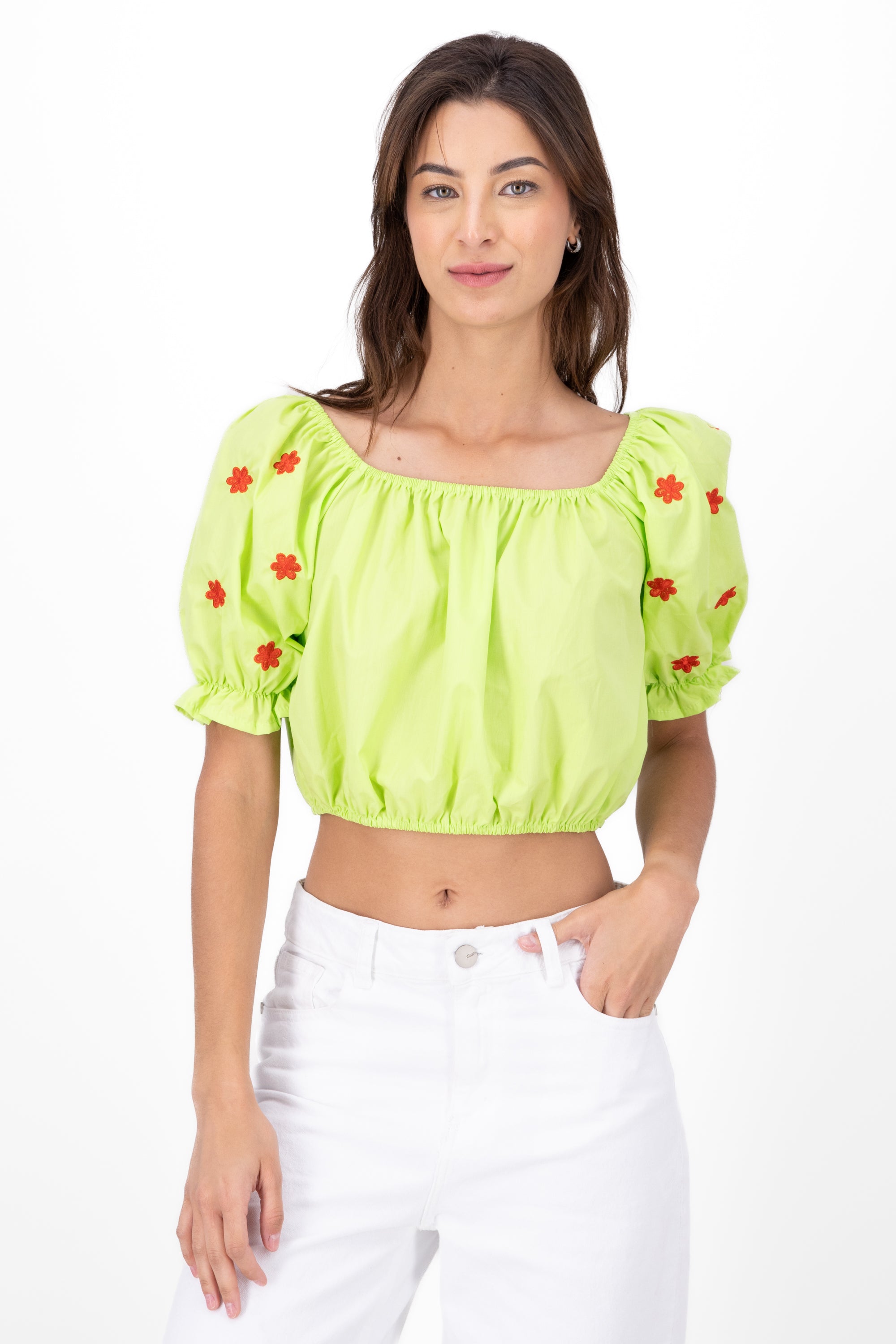 Manga Blouse Bulled Embroidery Detail GREEN