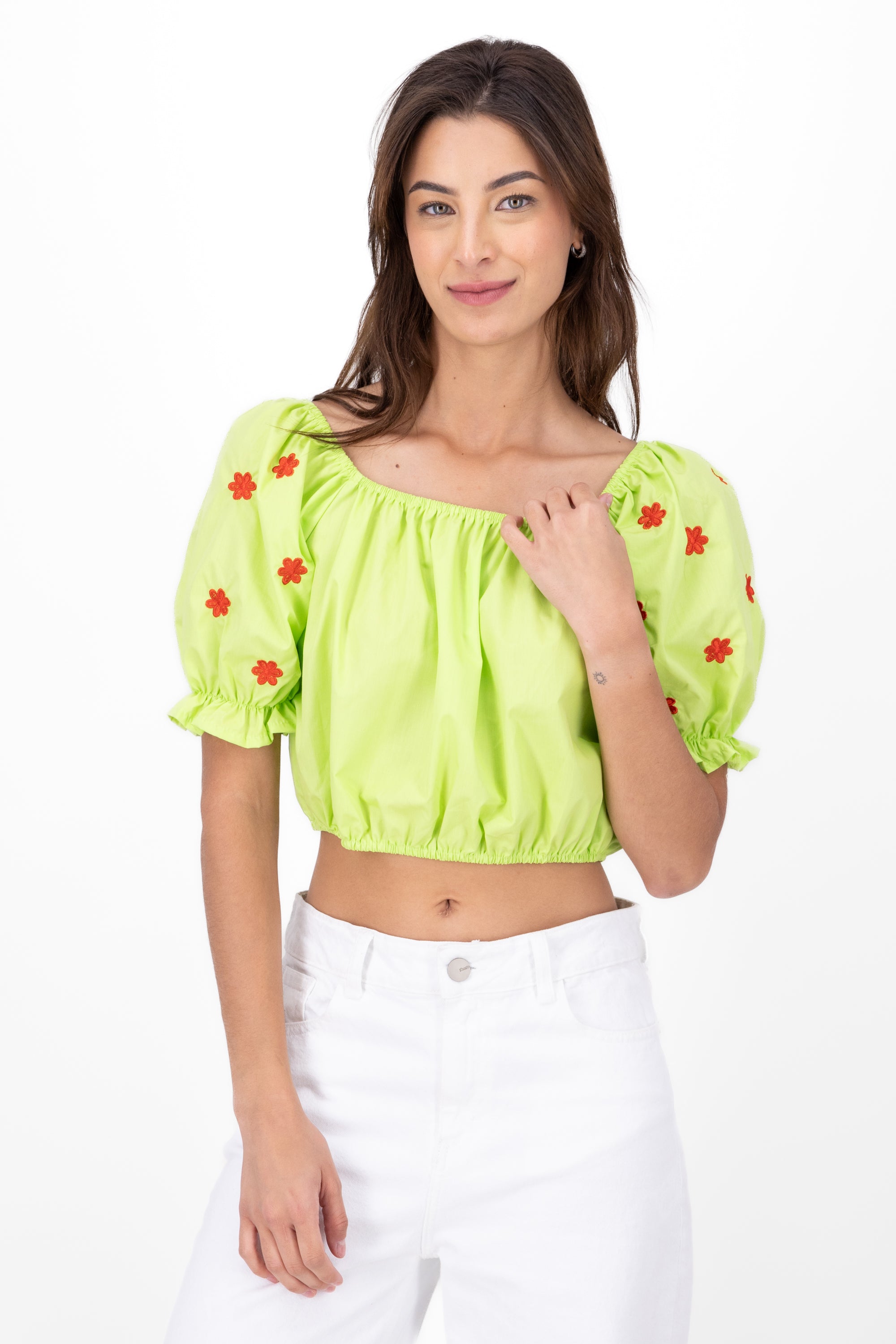 Manga Blouse Bulled Embroidery Detail GREEN