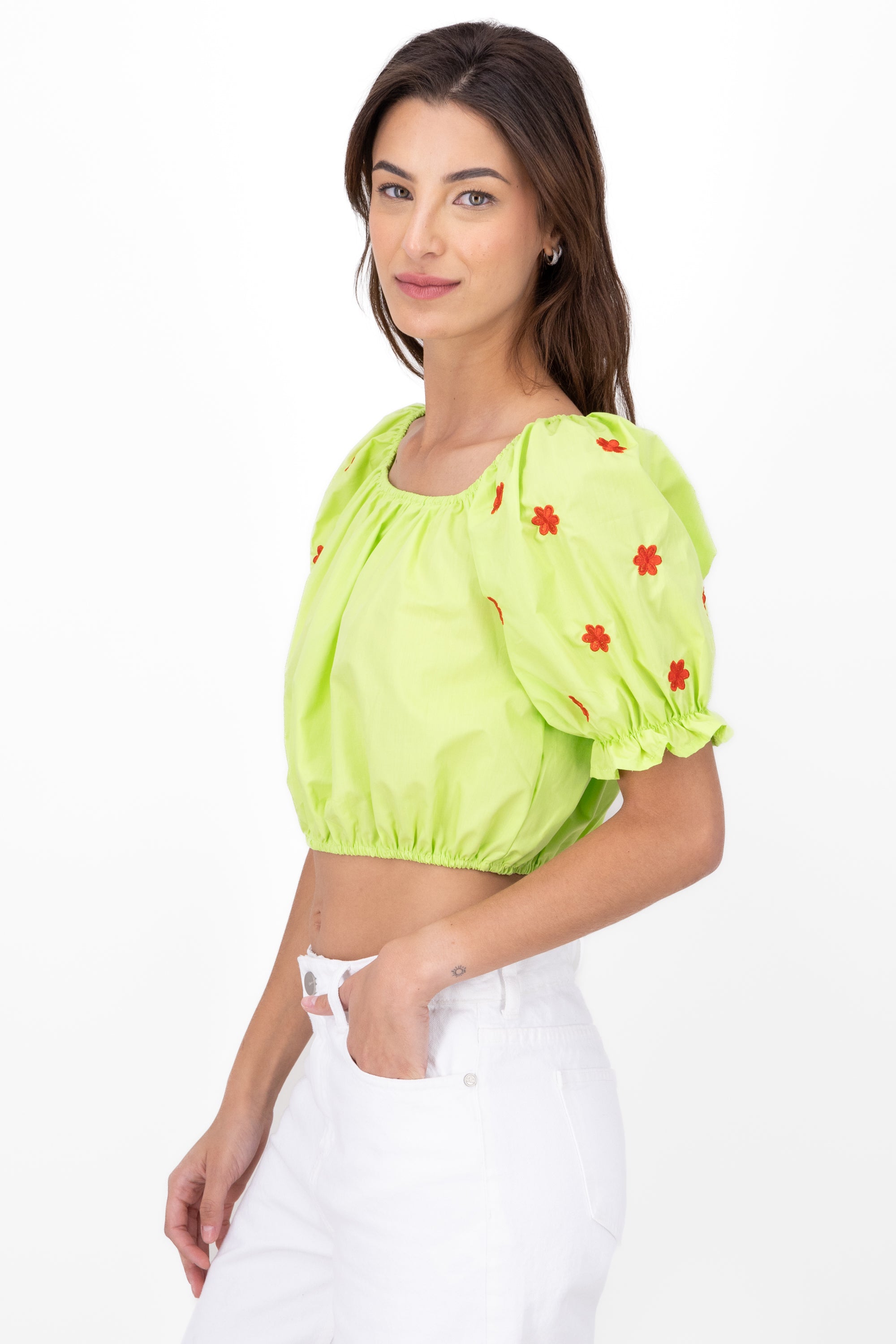 Manga Blouse Bulled Embroidery Detail GREEN