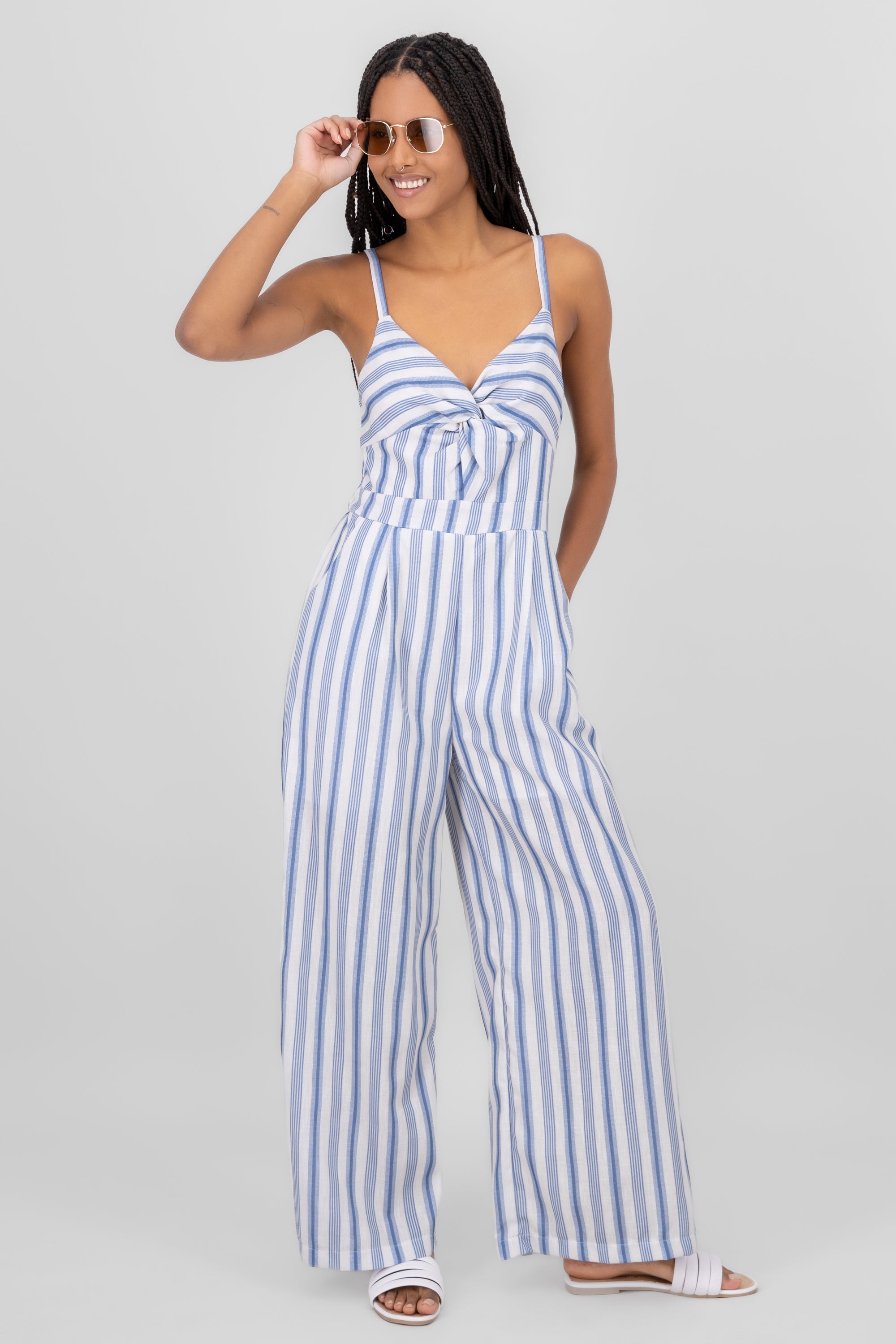 Jumpsuit rayas detalle escote MARINO COMBO