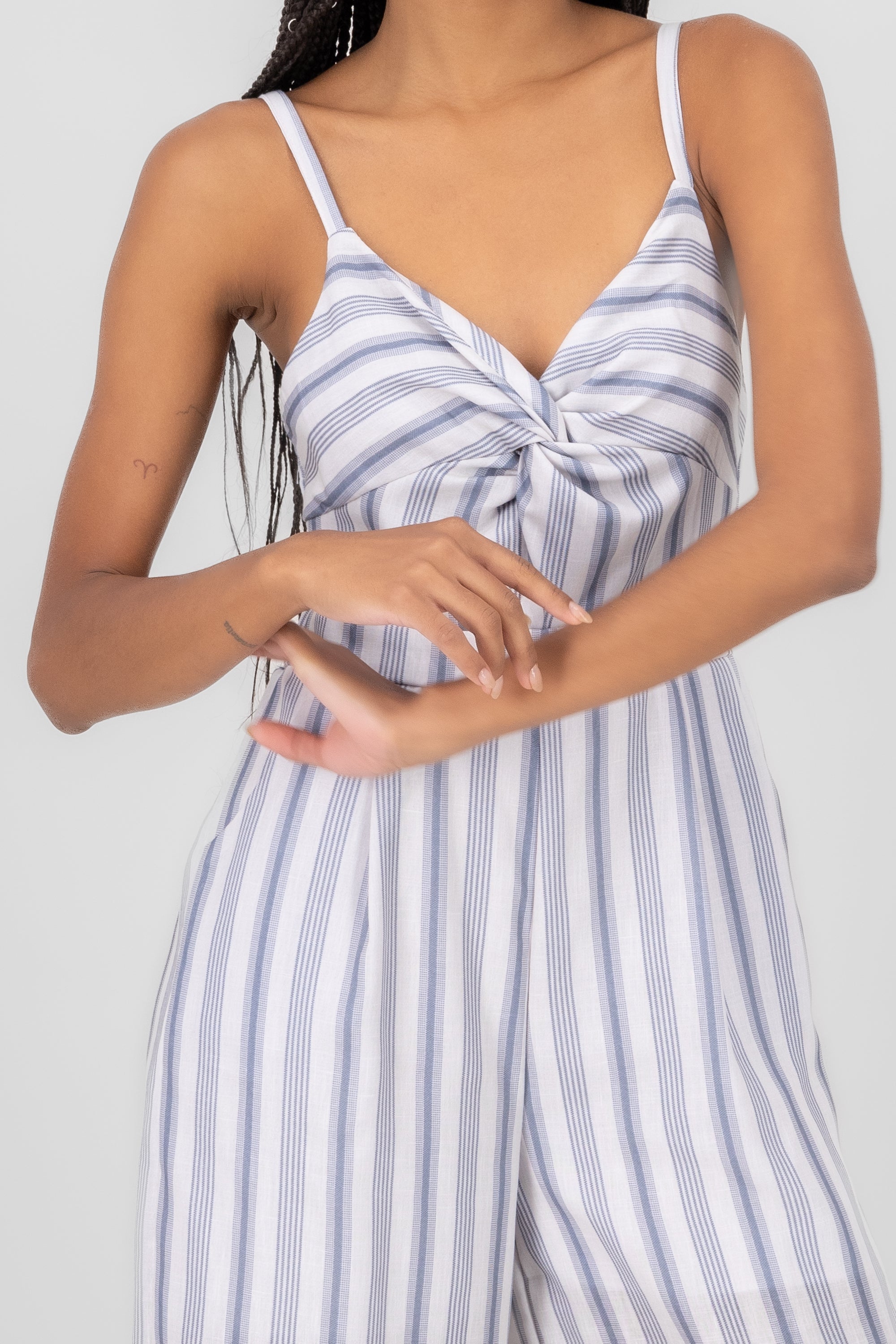 Jumpsuit rayas detalle escote AZUL COMBO