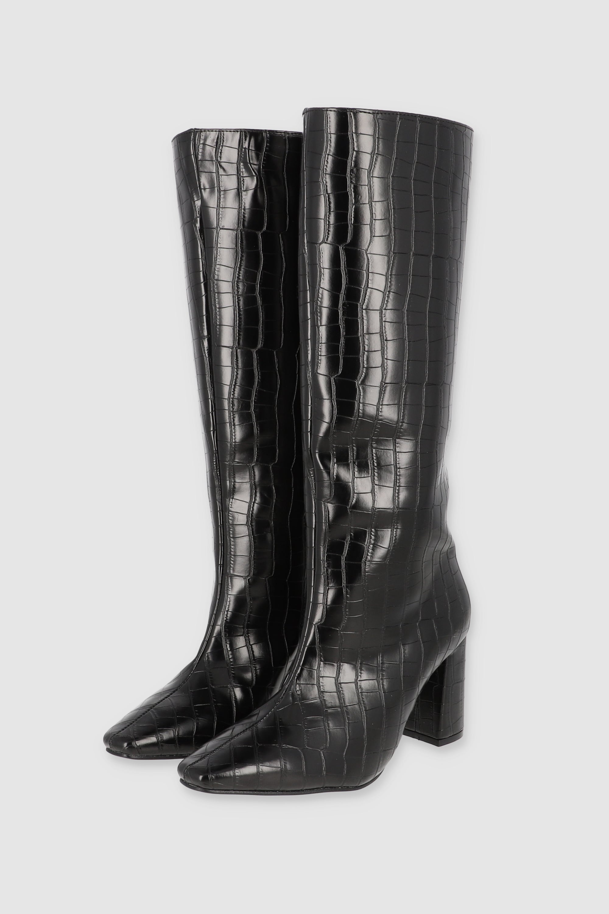 Croco structured long boot BLACK