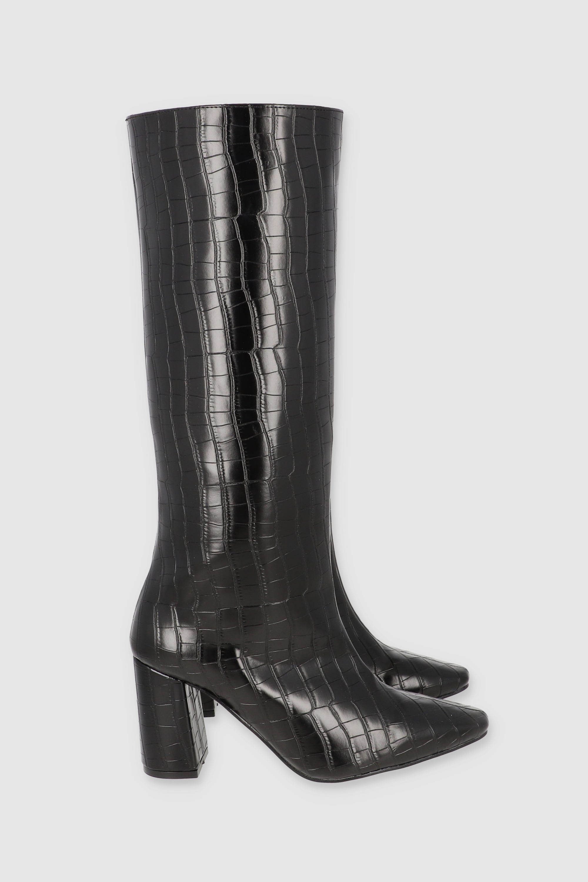 Croco structured long boot BLACK